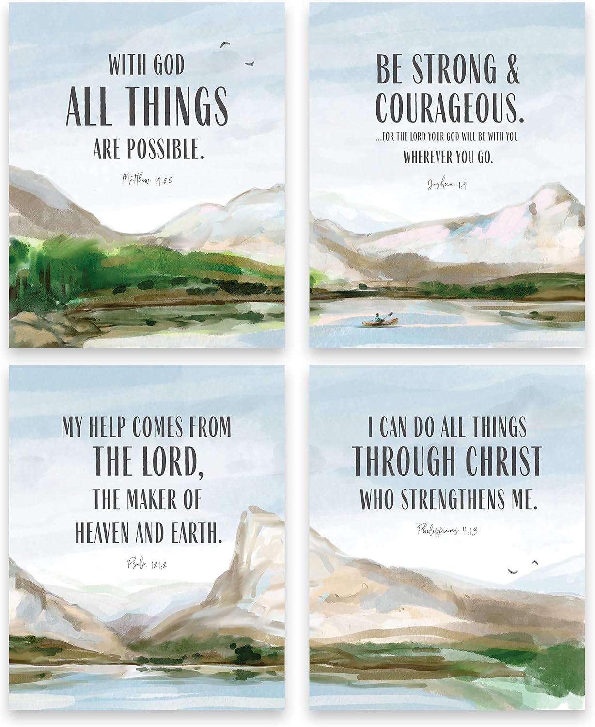 Juego de póster con versículo bíblico con texto en inglés “I Can Do All Things Through Christ”, decoración de pared cristiana de 4 piezas, arte de