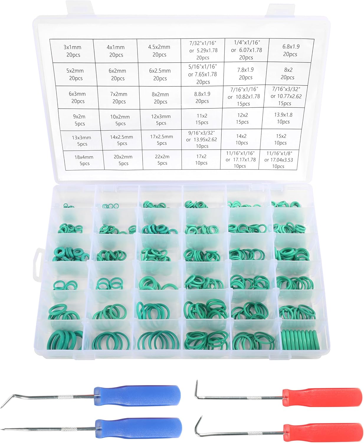 Juego de 495 juntas tóricas SAE métricas y de pulgadas con púa de junta tórica y herramientas de extracción de instalación, juego surtido de juntas