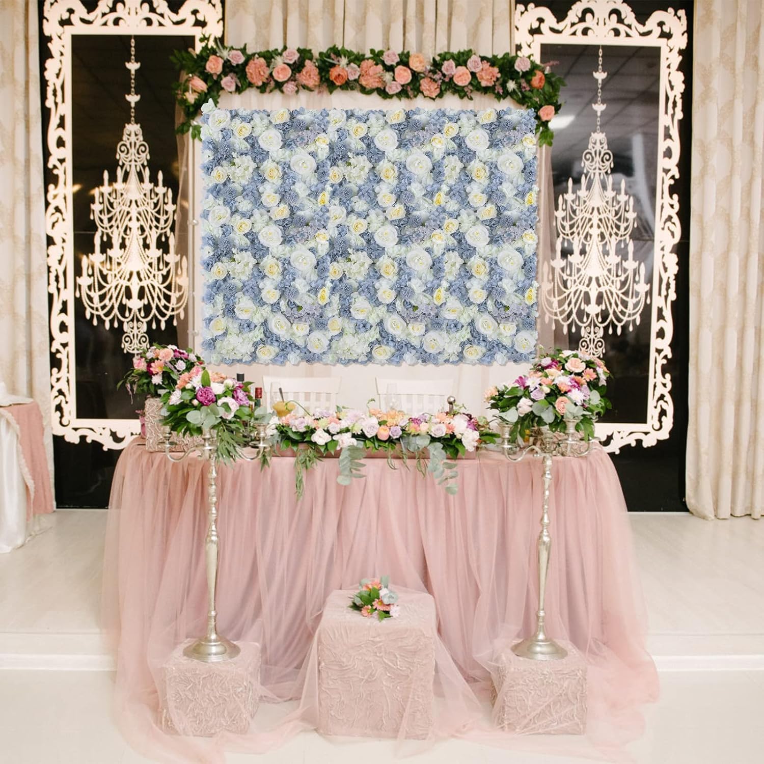 U’Artliens – Juego de paneles de pared de flores, telón de fondo de pared artificial de 24 x 16 pulgadas, panel floral de hortensias de seda 3D para