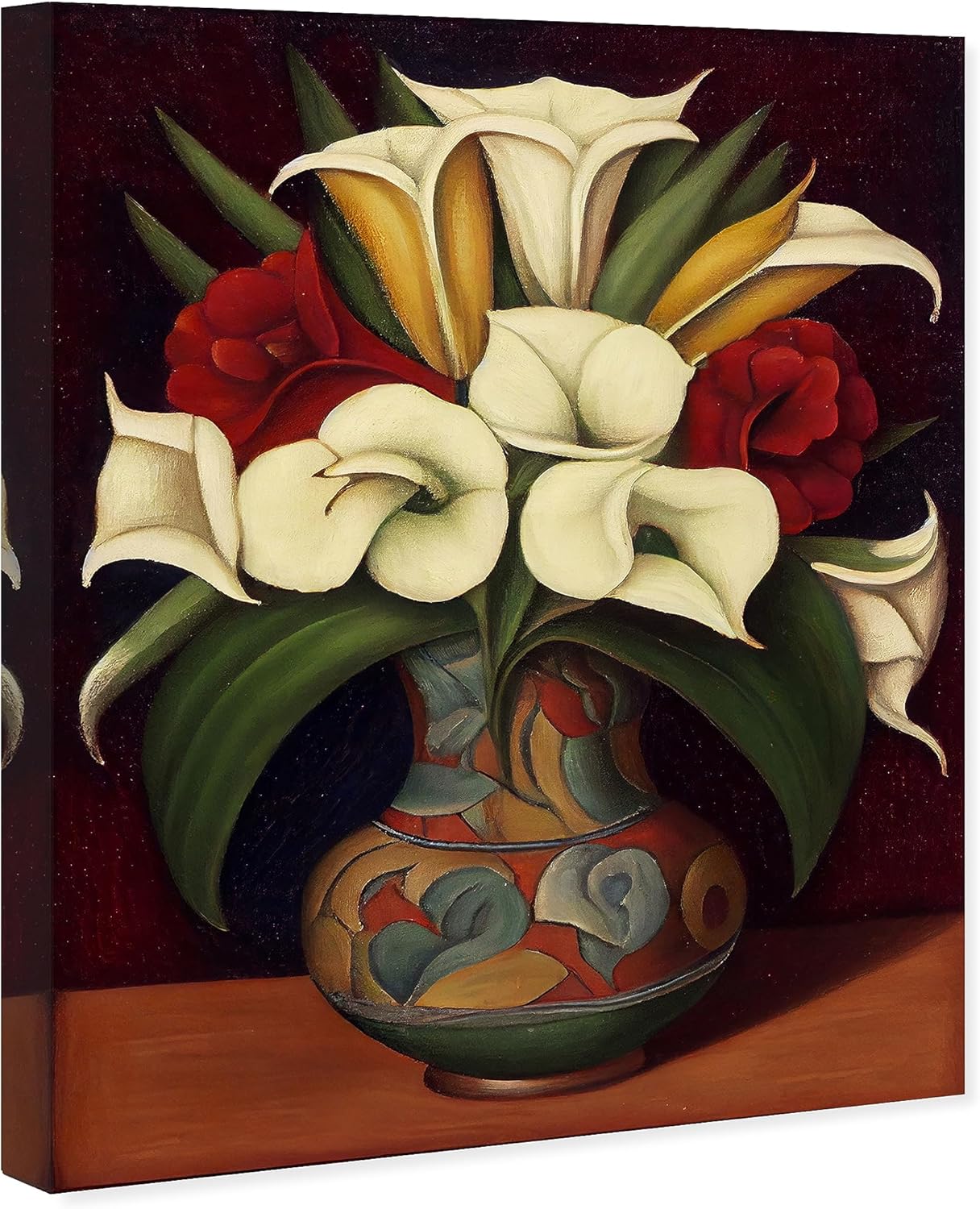 Wynwood Studio Arte en lienzo tradicional envuelto floral y botánico, florero mexicano, arte de pared para sala de estar, dormitorio y baño, 20 x 24