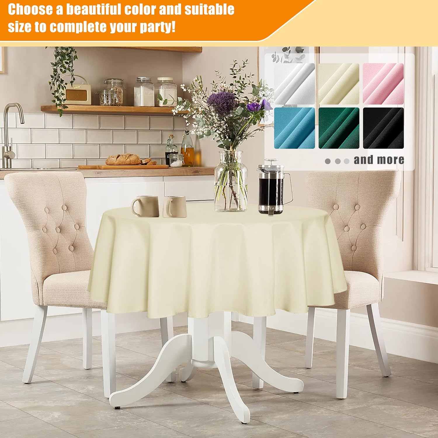 Fitable Mantel redondo color marfil de 60 pulgadas, resistente a las manchas y a las arrugas, lavable, mantel decorativo para mesa de comedor,