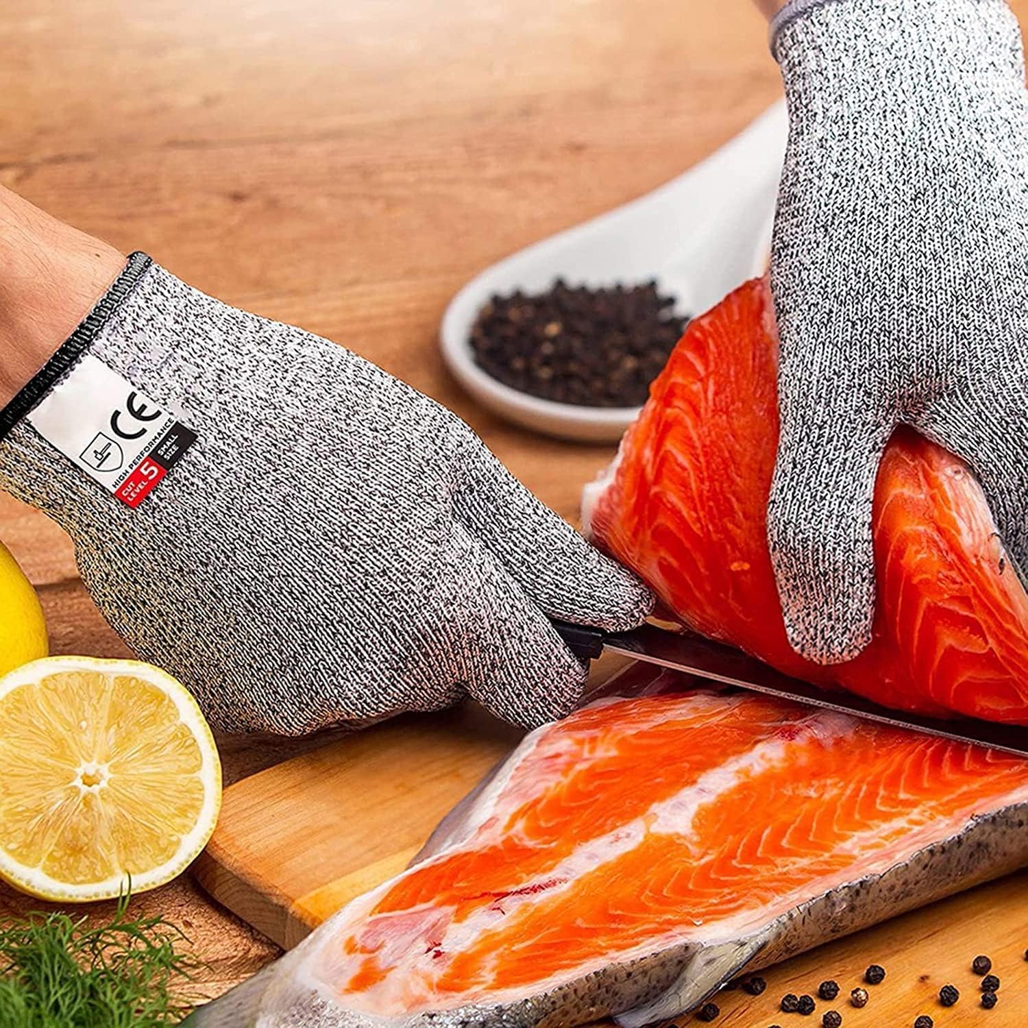 mearens Guantes resistentes a cortes, guantes de seguridad de grado alimenticio, guantes de cocina anti cortes para cortes, guantes de trabajo de