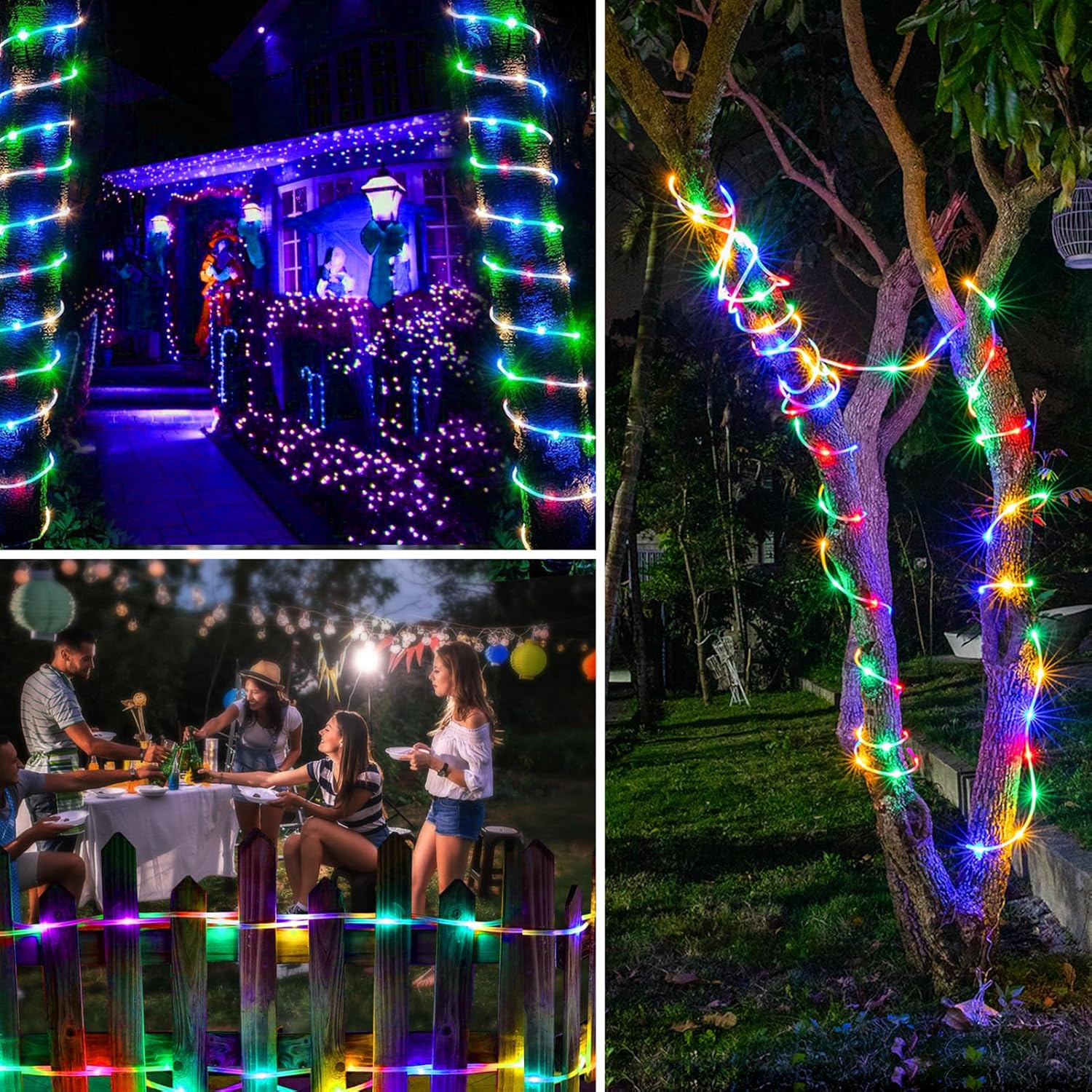 Cuerda de luces LED, paquete de 2 luces de Navidad multicolor para exteriores con control remoto, 40 pies, 120 LED, 8 modos, tira impermeable,