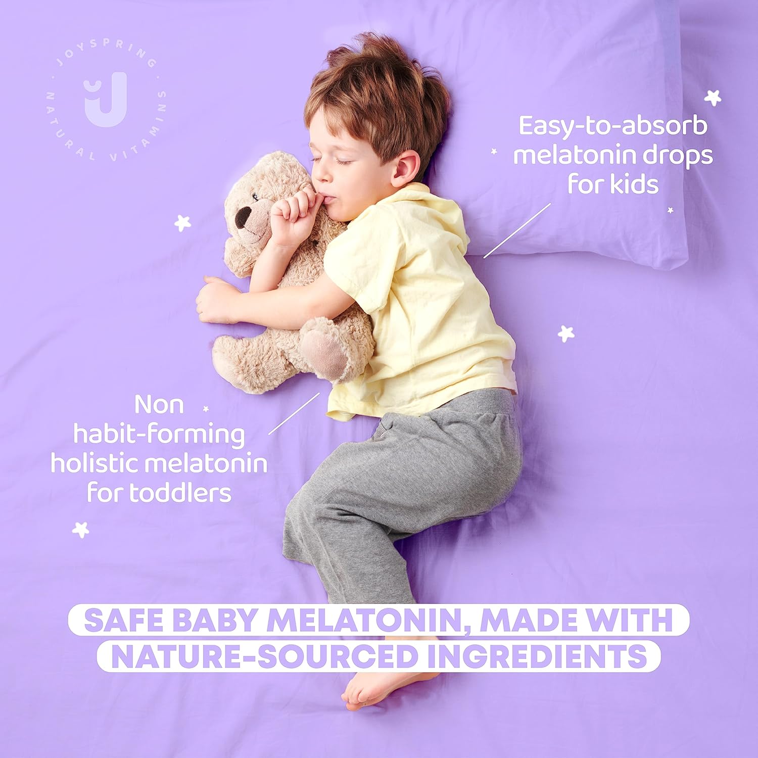 JoySpring Genius Drops – Suplemento cerebral para niños y melatonina SleepBerry para niños con saúco, melatonina líquida para apoyar el sueño de los