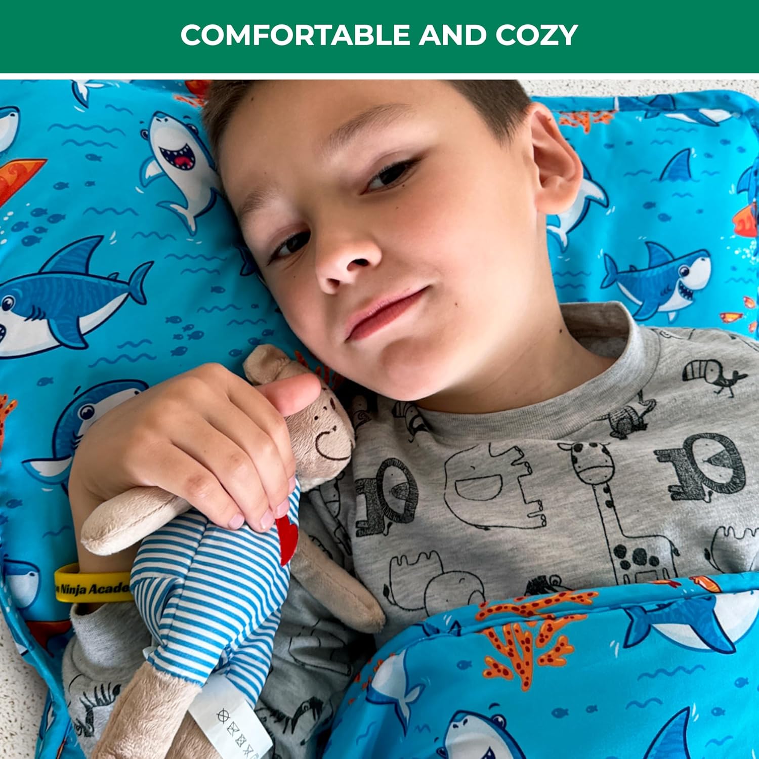 Tapete para siesta para niños pequeños con almohada extraíble, manta ancha. Extra suave, largo saco de dormir enrollado de 55 x 21 pulgadas. Tapete