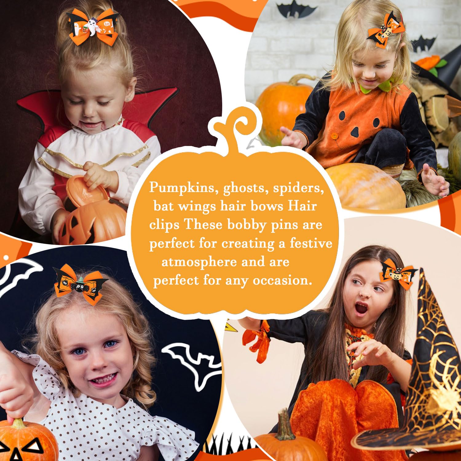 Lazos para el pelo de calabaza de Halloween para niñas, lindos clips de lazo de araña fantasma para decoración de peinado, pasador de pelo de