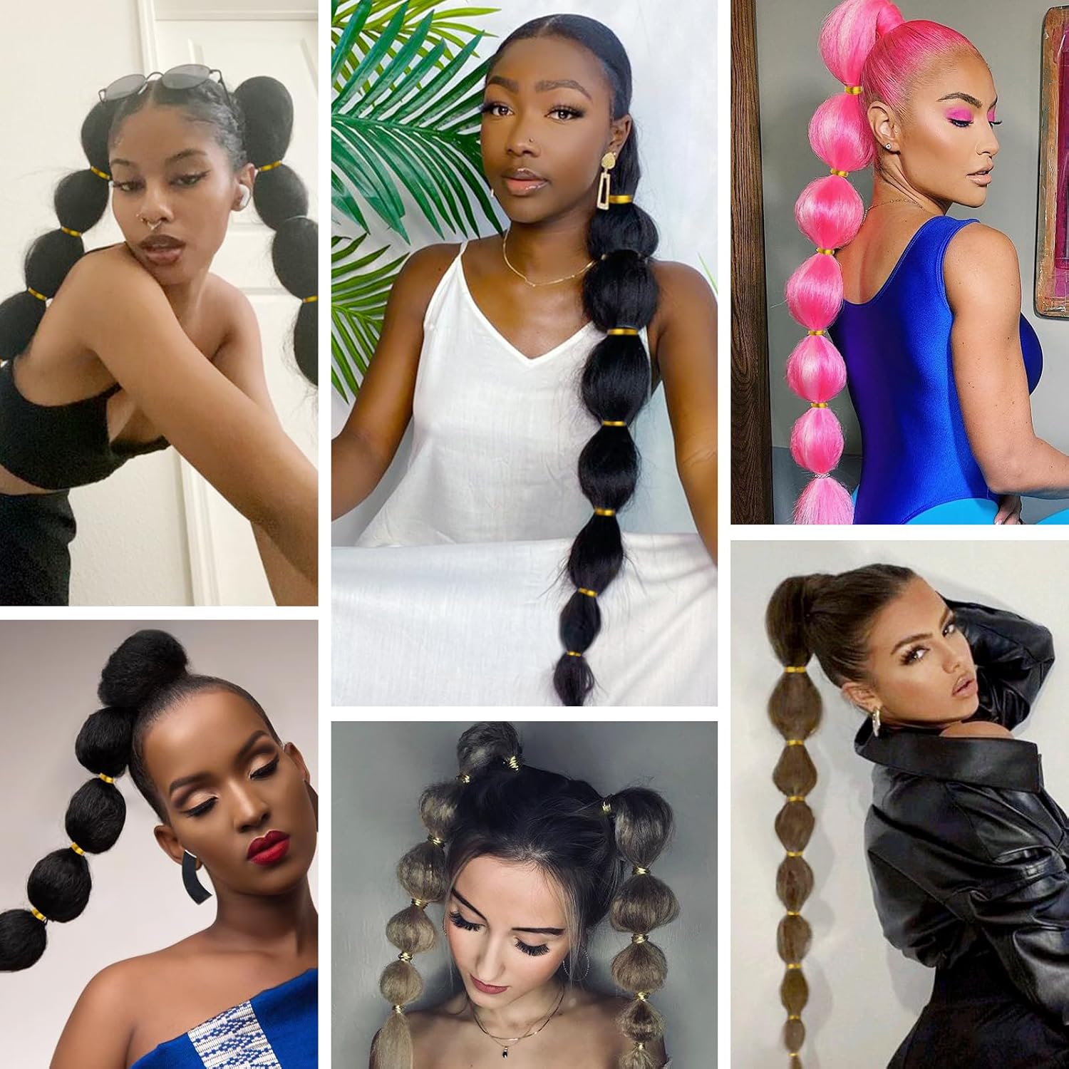 Benehair Extensión de cola de caballo larga de burbujas para mujer, cola de caballo afro negra, trenzada, con banda para el cabello, extensiones de