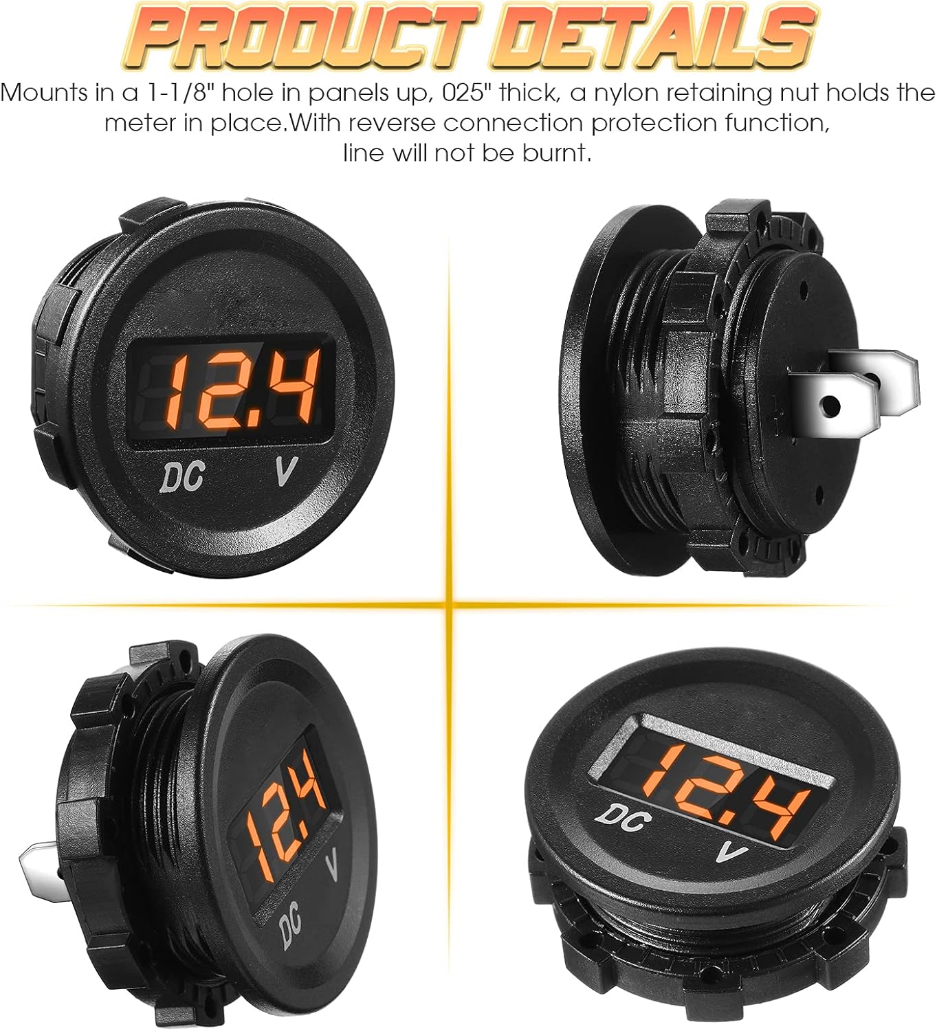 2 unidades de medidor de voltaje de automóvil de corriente directa de 12 V, pantalla LED, voltímetro digital de panel redondo, voltímetro compatible