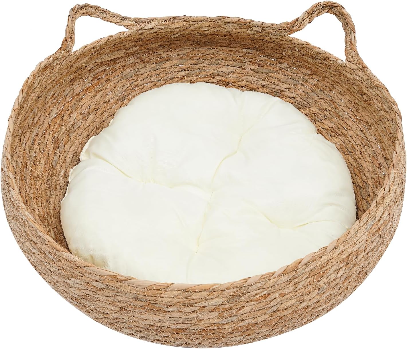 LUGBING Cama tejida suave para gatos, 16.9 pulgadas, cómodo rascador para gatos con cojín, almohada y alfombrilla de bambú, nido de dormir