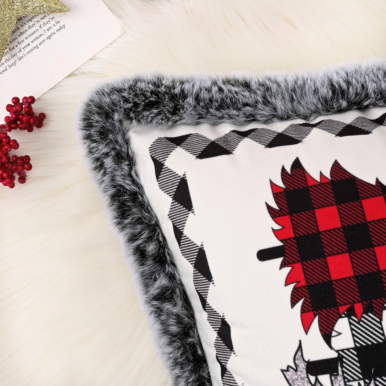 Juego de 2 fundas de almohada de Navidad, con copos de nieve, árbol de Navidad con felpa suave, fundas de cojín decorativas de invierno para sofá y