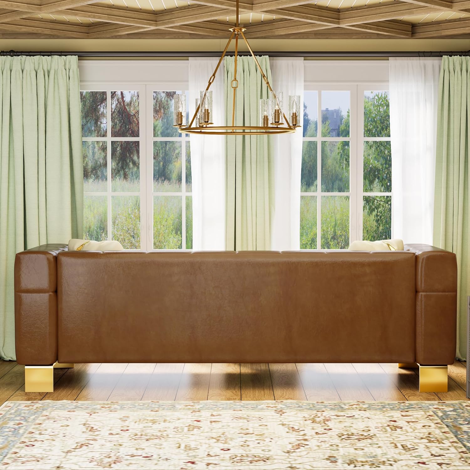 Sofá moderno de piel sintética con patas de metal dorado, sofá Chesterfield de poliuretano impermeable de 88.98 pulgadas, sofás copetudos de lujo