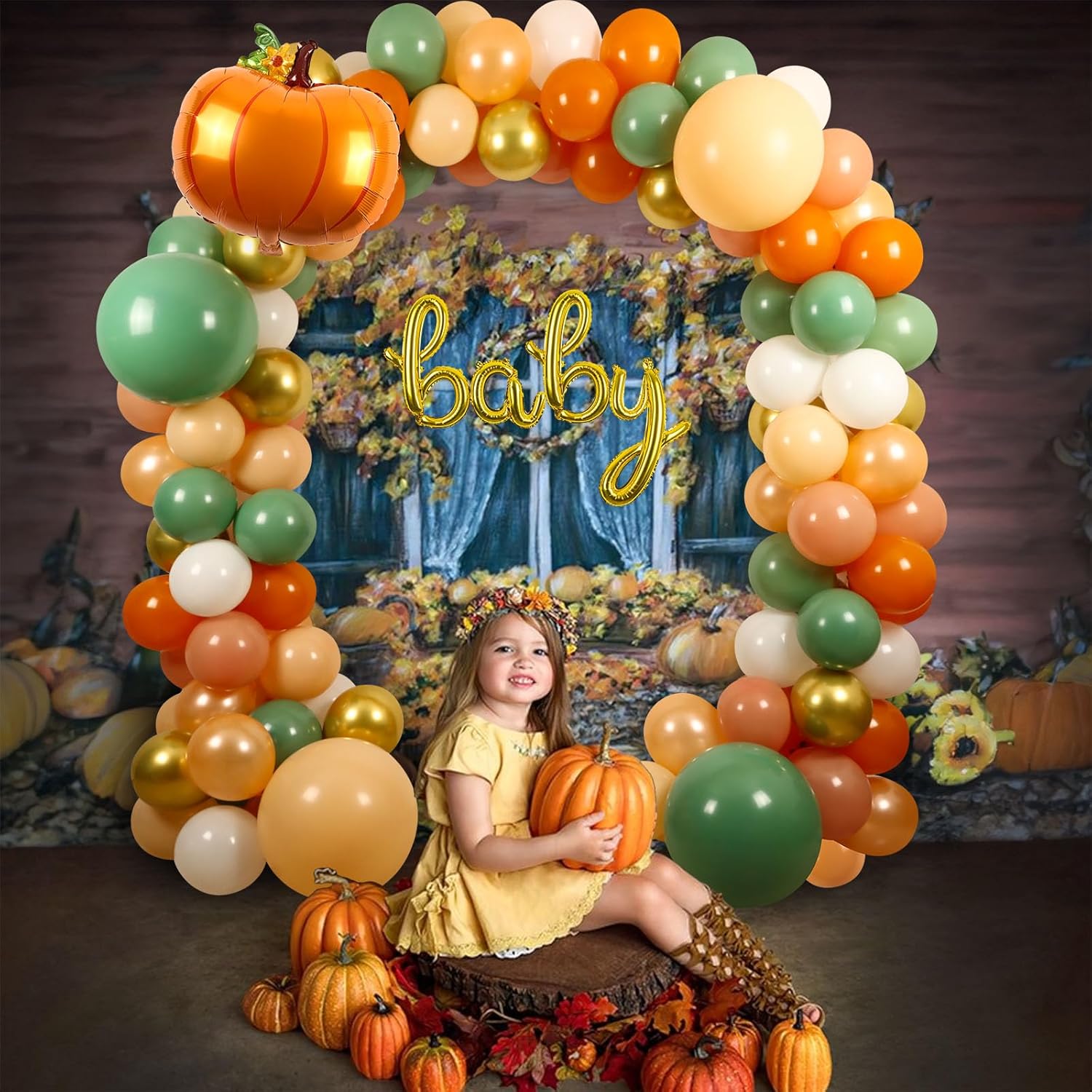 Kit de guirnalda de arco de globos de otoño, 18 pulgadas, 10 pulgadas, 5 pulgadas, retro, verde, naranja quemado, dorado, decoraciones de otoño para
