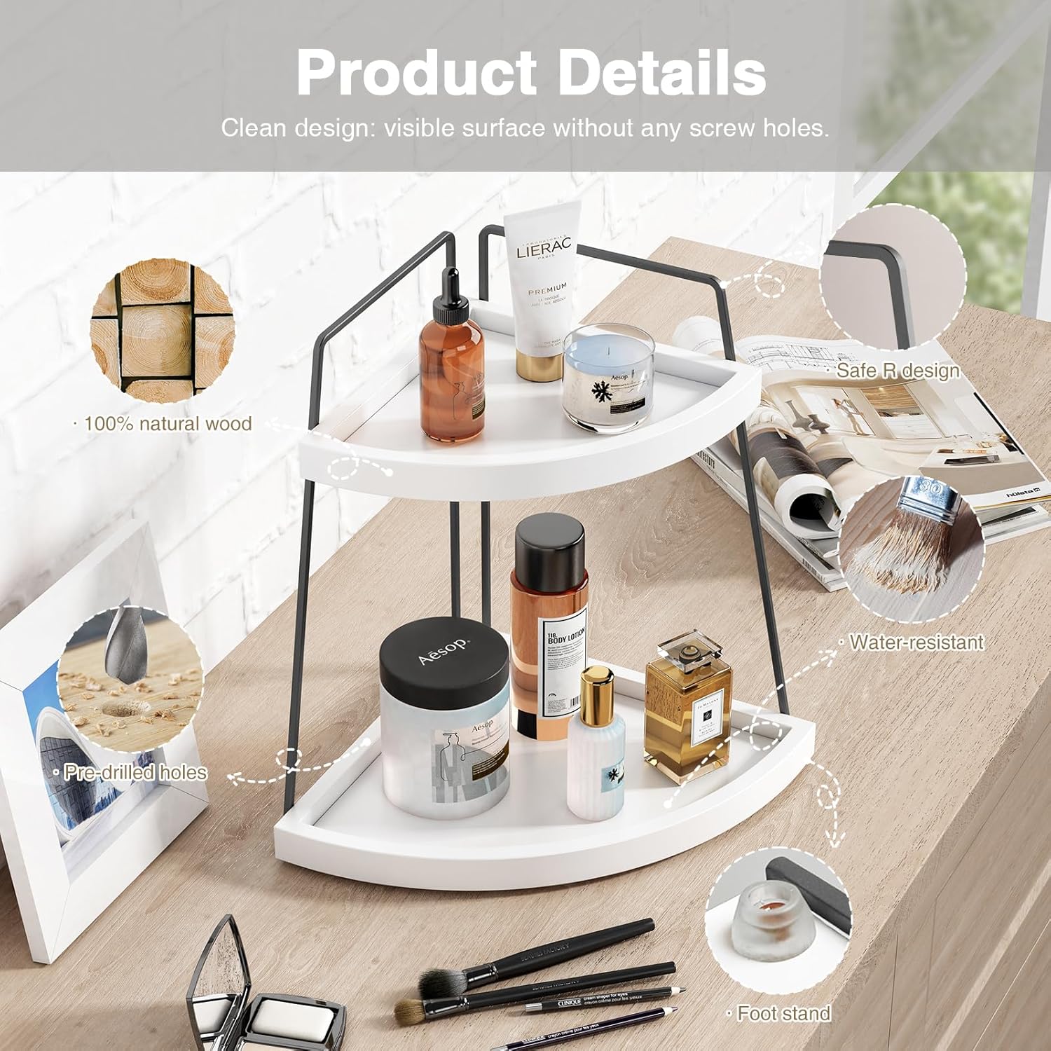 Forbena Organizador esquinero de baño, soporte de esquina de fregadero de 2 niveles para encimera de cocina, estación organizadora de barra de café