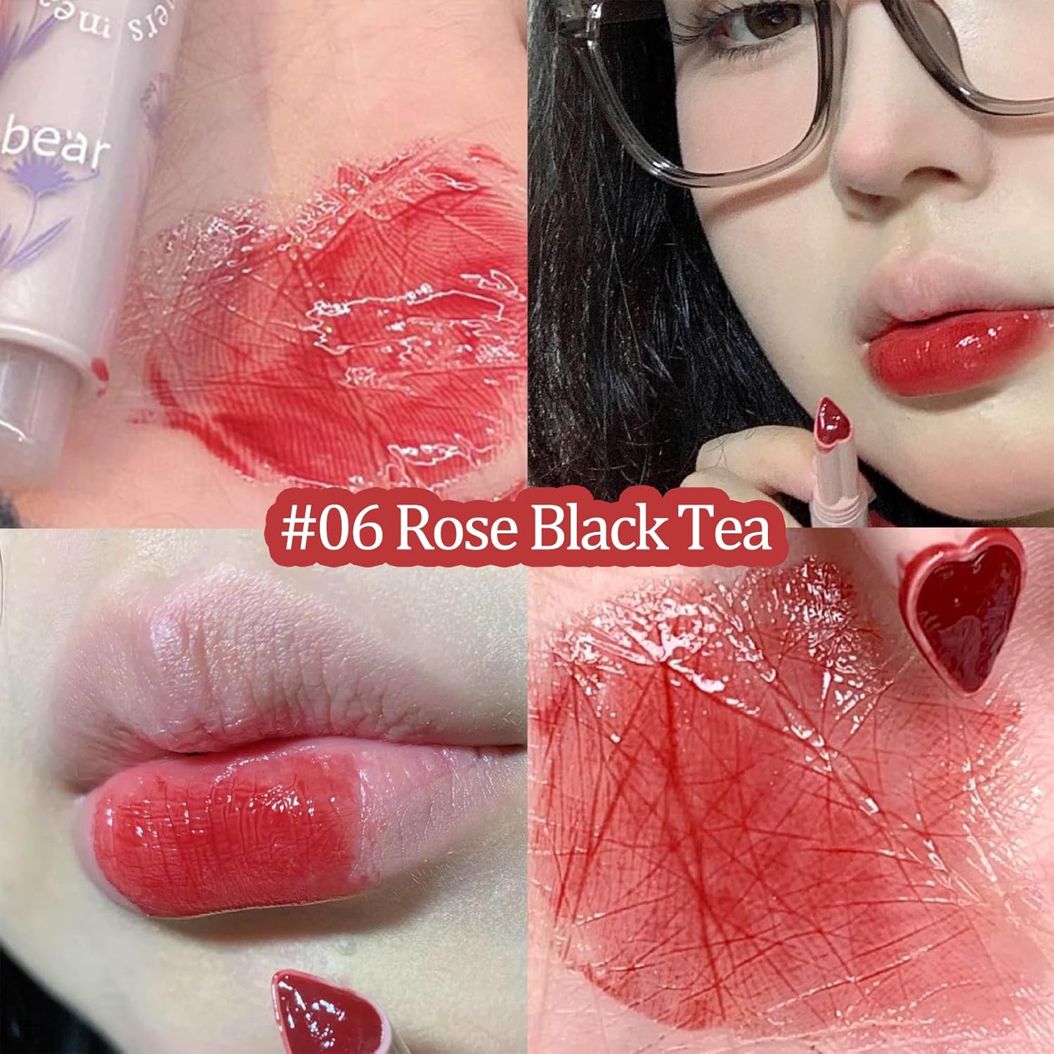 Jutqut Lápiz labial de gelatina, mancha de labios tintada, brillo de labios en forma de corazón, bálsamo hidratante de espejo de larga duración,