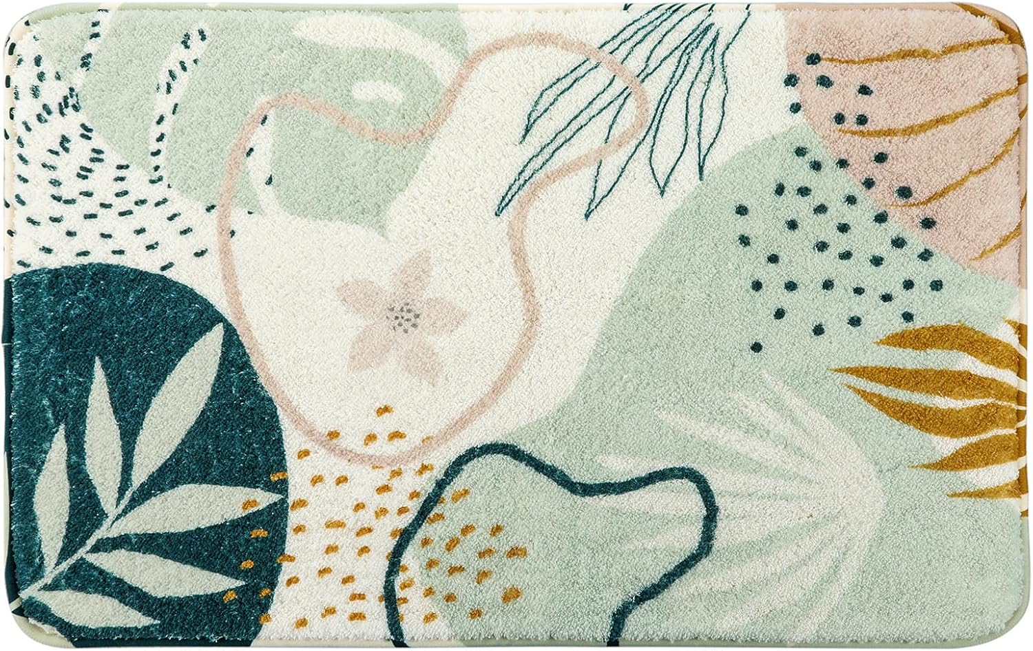 Uphome Alfombra de entrada verde lavable a máquina, con estampado botánico, antideslizante, suave, bohemio, alfombras de baño abstractas y