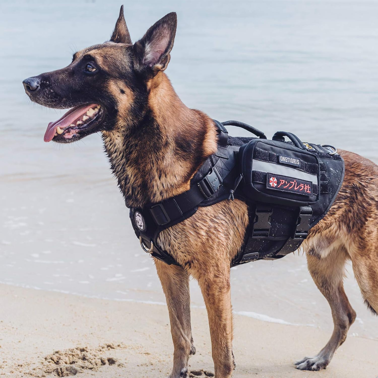 OneTigris Arnés táctico grande para perro, arnés ajustable de chaleco para perro sin tirones, arnés resistente con asa, paneles grandes de gancho y