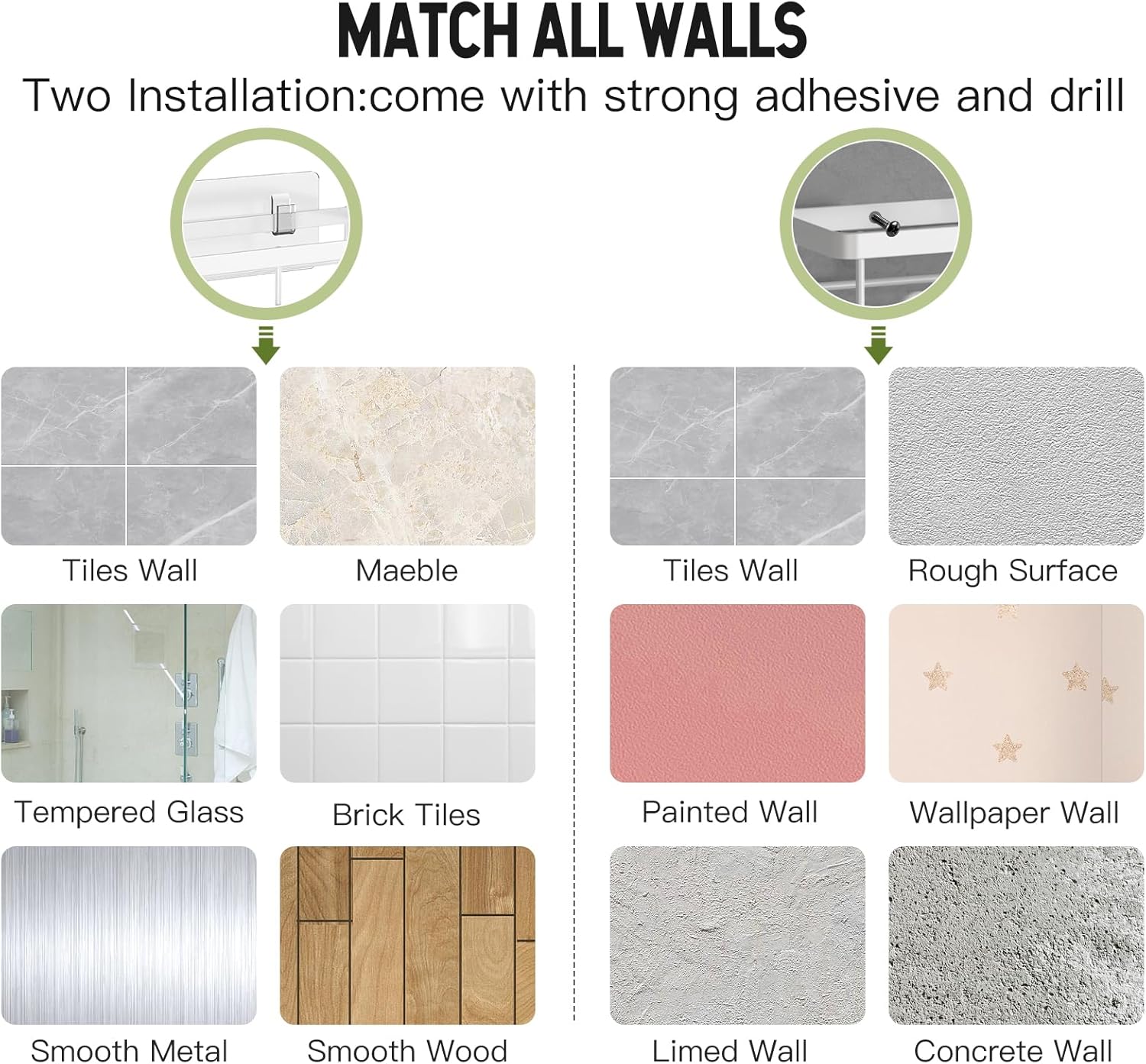 Uamector Estantes de ducha con fuerte adhesivo para ducha interior con 17 ganchos, organizador de pared para baño, baño, inodoro, cocina y