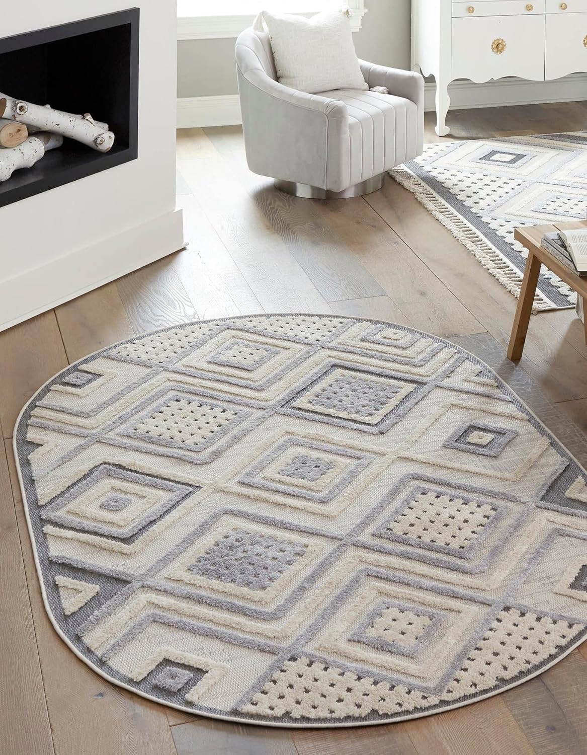 Unique Loom Arlo Collection – Alfombra de área Hannah (ovalada 5 pies 3 pulgadas x 8 pies 0 pulgadas, beige arenosogris)