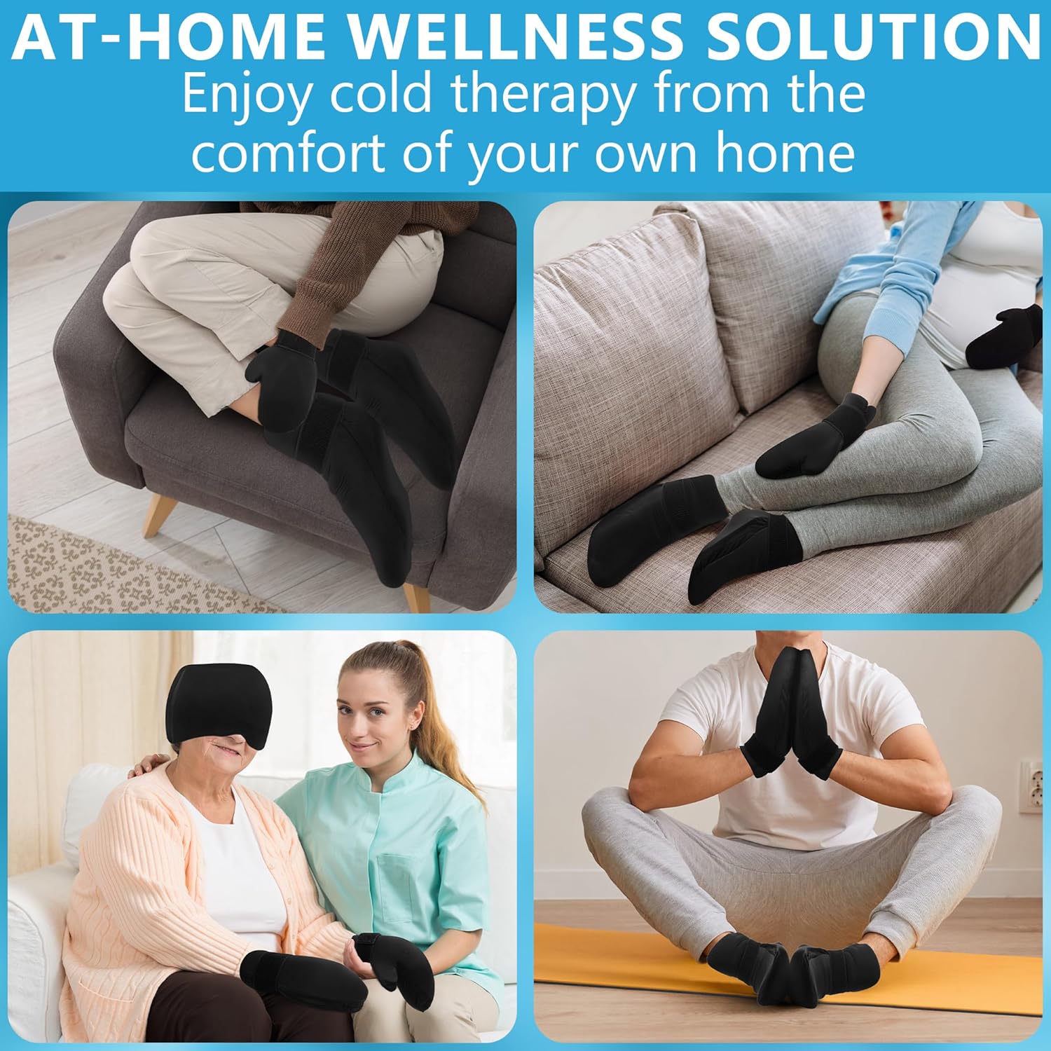 Tilcare – Kit de terapia de frío  Calcetines de gel reutilizables para pies de hielo, gorra fría y guantes de hielo para neuropatía por