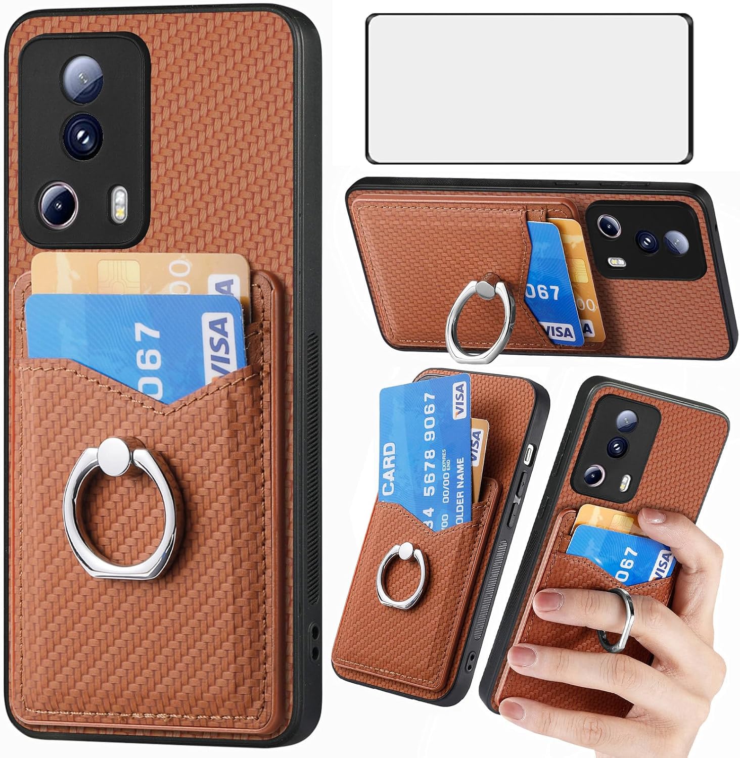 Asuwish Funda de teléfono para Xiaomi 13 LiteCivi 2 5G Funda tipo cartera con protector de pantalla de vidrio templado, soporte de anillo delgado,