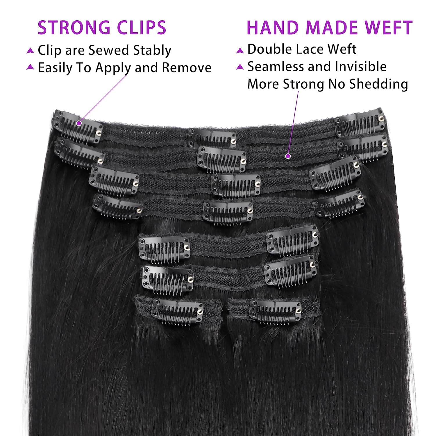 Mihugass Yaki – Extensiones de cabello lacio con clip para mujeres negras, 100% sin procesar, cabello virgen brasileño con clip para cabeza
