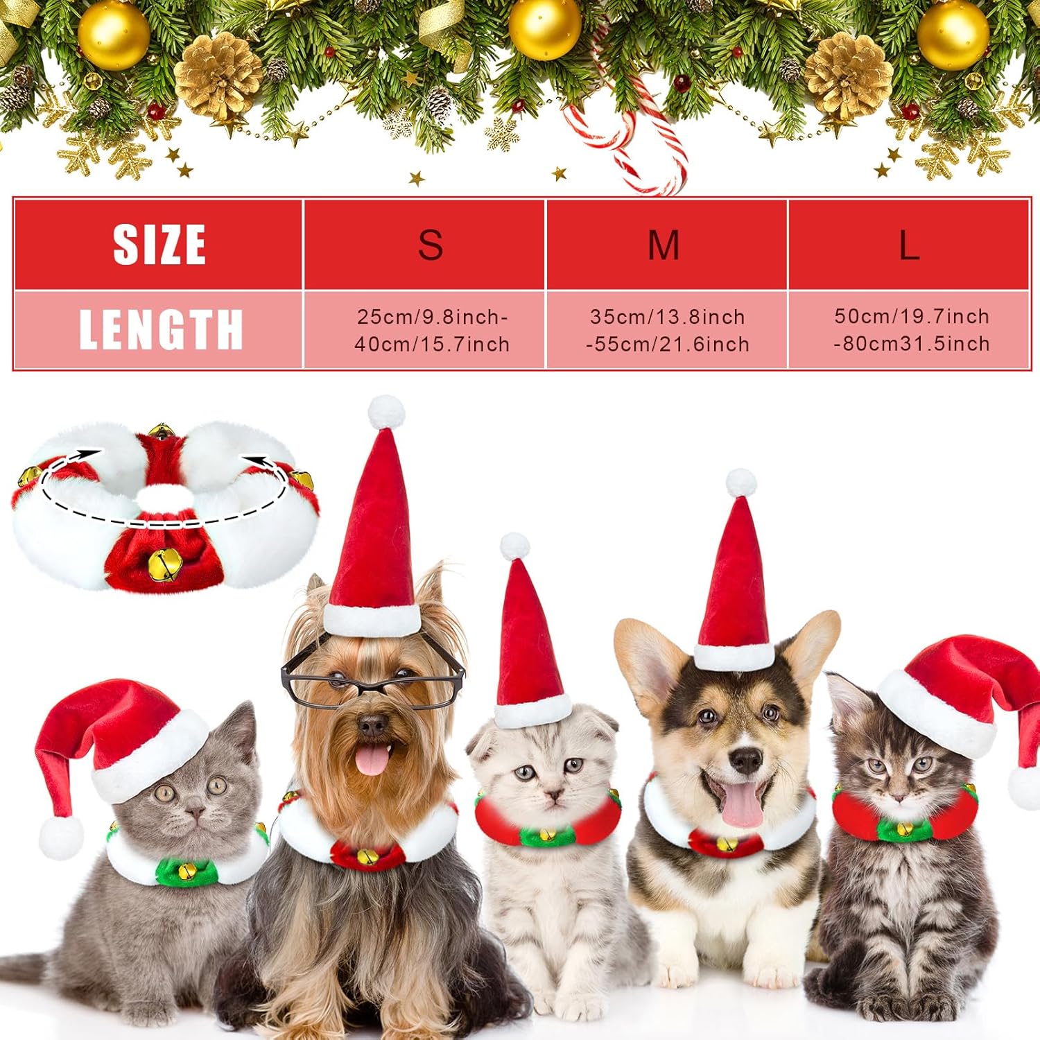 3 piezas de collar de cascabel de peluche navideño para perro, blanco, rojo, verde, elástico, festivo, día festivo, collar elástico de Navidad para