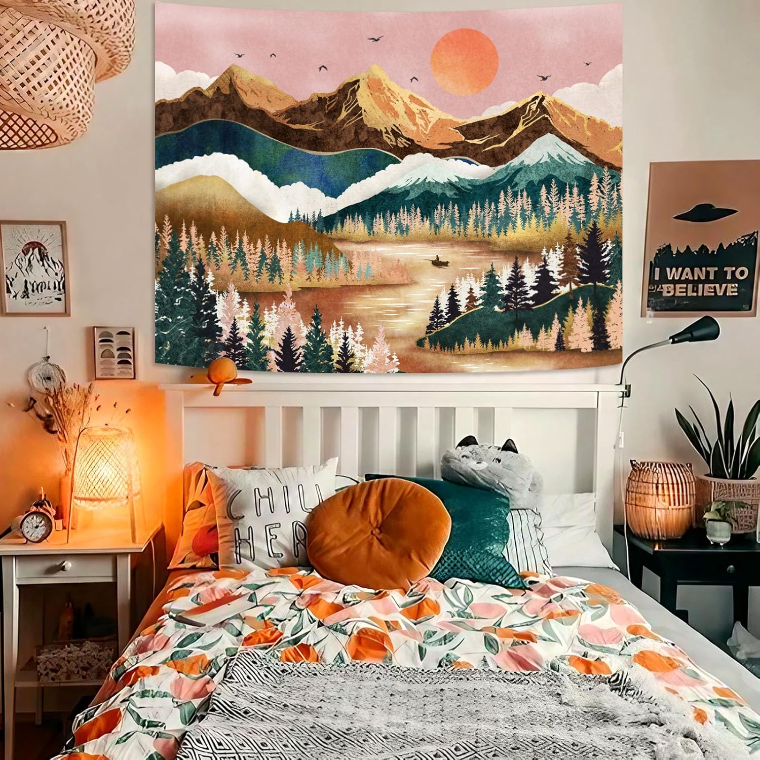 Zussun Tapiz de montaña, bosque natural, tapices para dormitorio, estético, atardecer, tapiz para colgar en la pared, tapiz de pared de paisaje