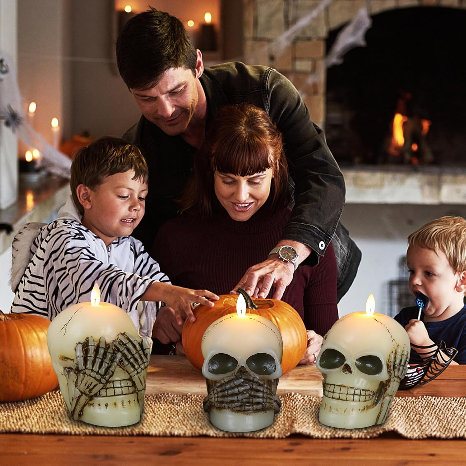 Wondise Velas parpadeantes sin llama de Halloween con control remoto y temporizador, juego de 3 velas LED de cera real que funcionan con pilas con