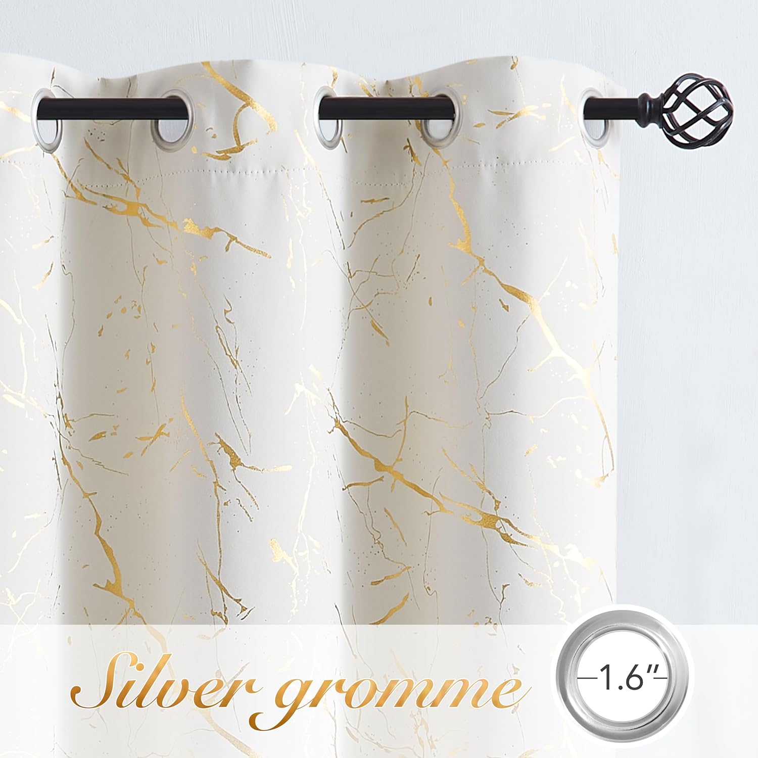 Metro Parlor Cortinas 100% opacas de mármol metálico dorado beige de 84 pulgadas de largo, tratamiento de ventana para dormitorio, aislamiento