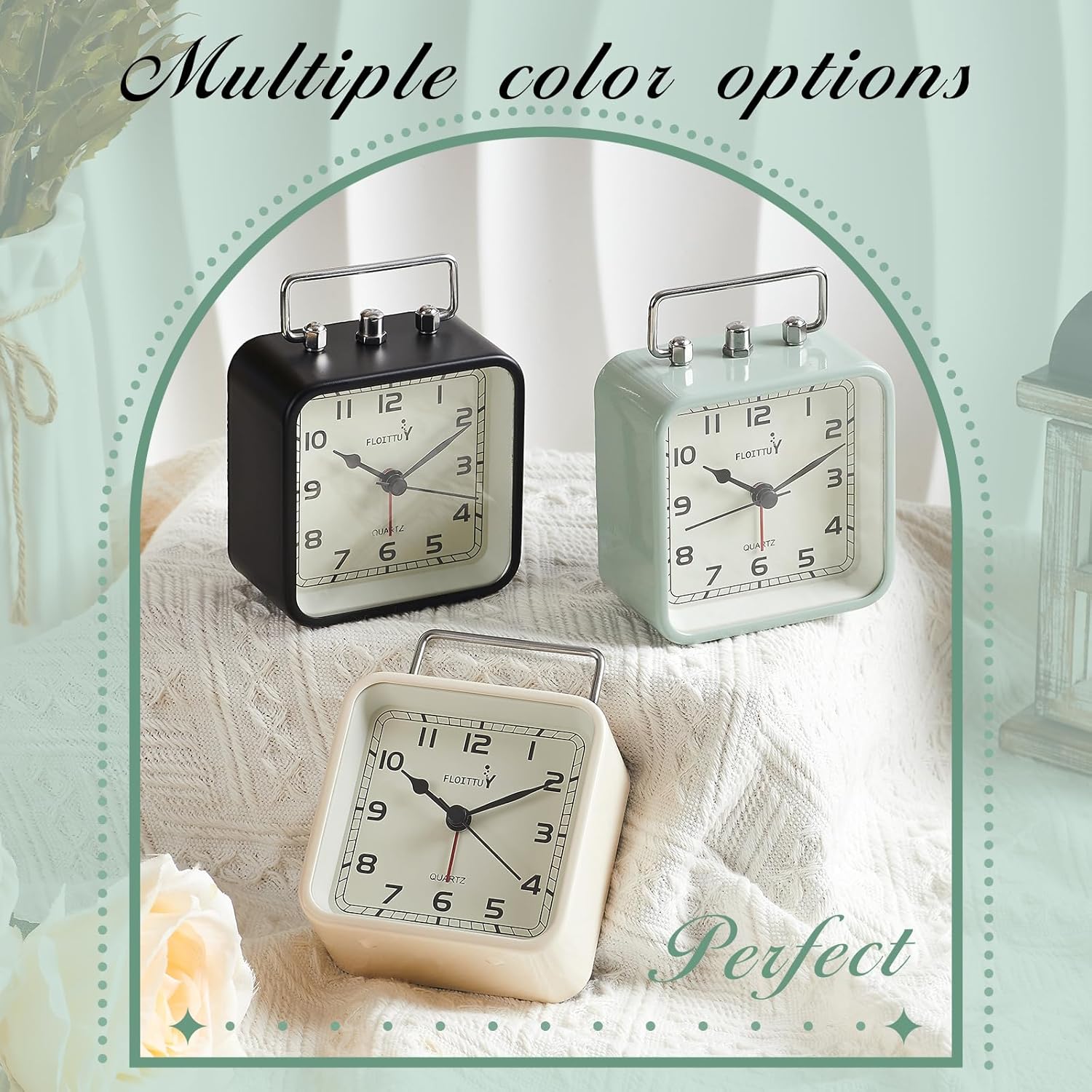 Reloj despertador cuadrado de metal, silencioso, sin tictac, funciona con pilas, luz nocturna y reloj de escritorio para dormitorio, viajes, niños,