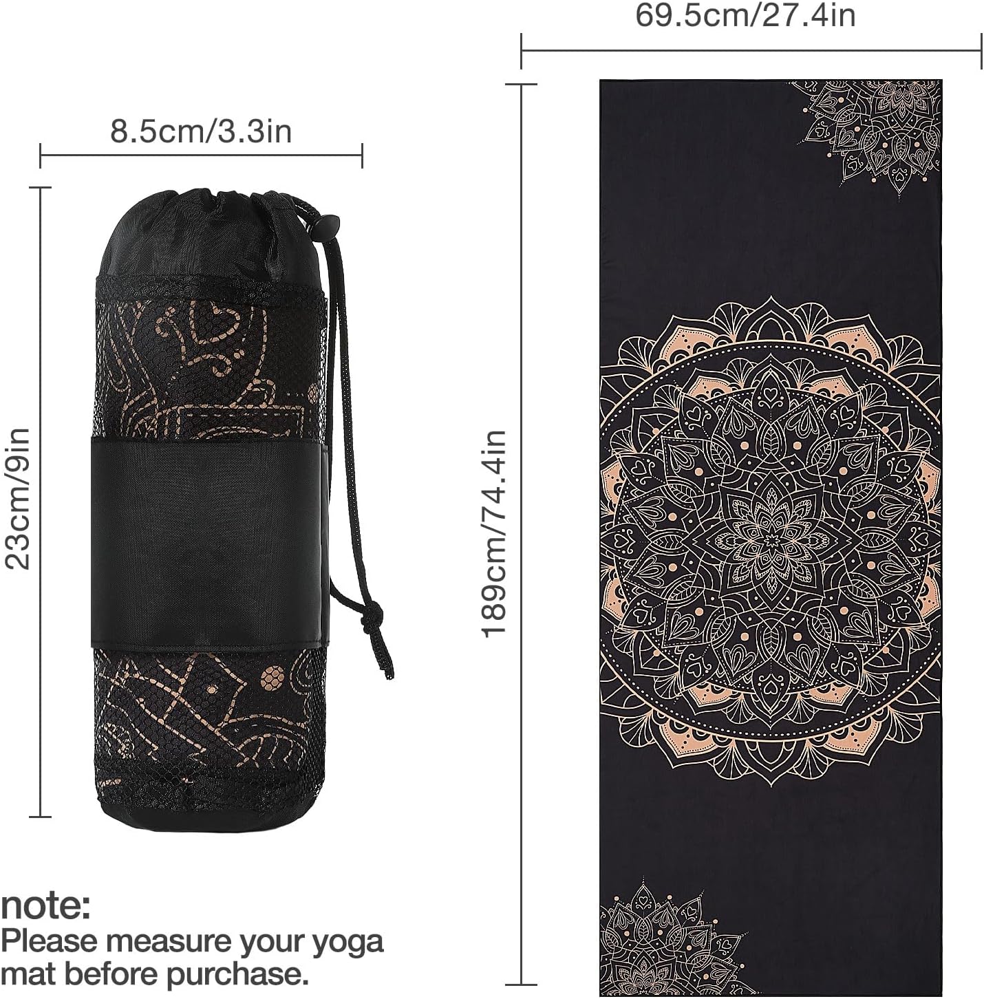 MoKo Toalla de yoga, esterilla de yoga antideslizante, manta de yoga, patrón de impresión de secado rápido con bolsillo de esquina para bikram,
