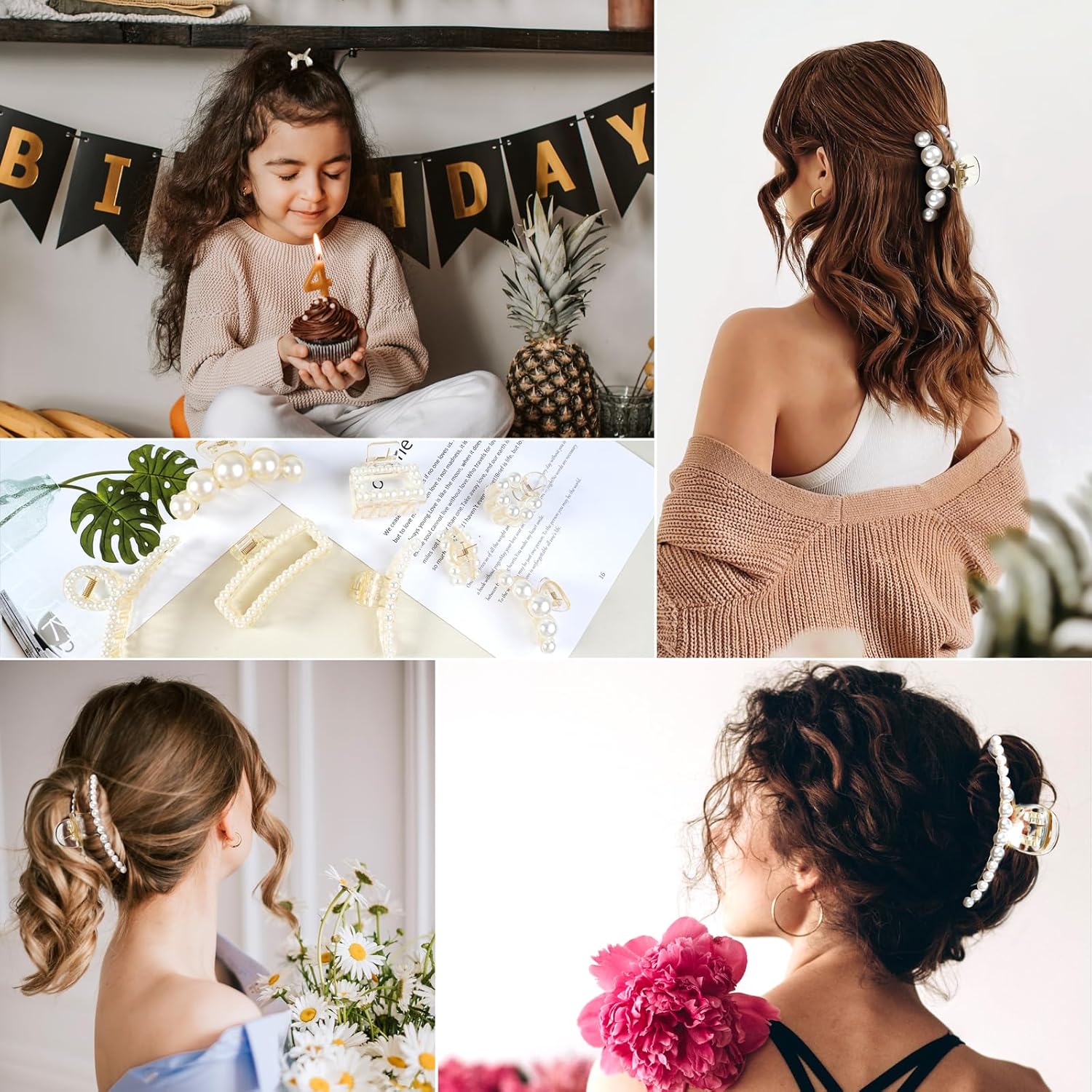 8 pinzas para el cabello de perlas para mujeres, pinzas de pasador de pelo de perlas para cabello grueso y fino, accesorios para el cabello de