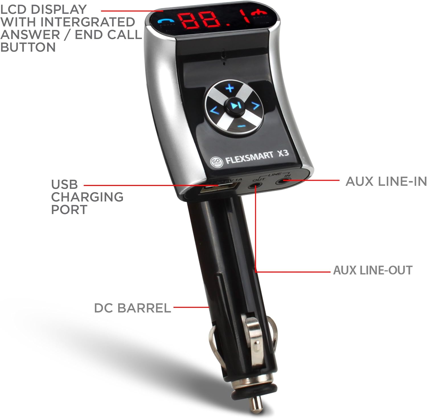 GOgroove FlexSMART X3 transmisor FM por bluetooth con manos libres, Plateado