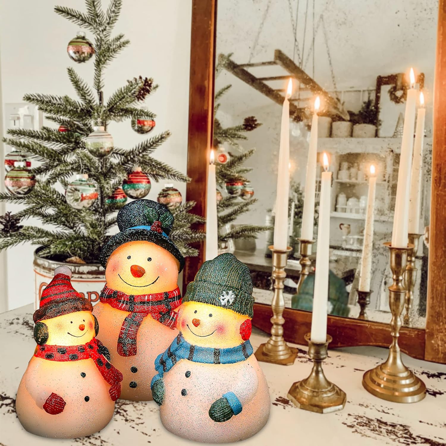 Velas LED de Navidad sin llama, muñeco de nieve, iluminación novedosa, funciona con pilas, con control remoto, velas parpadeantes decorativas para