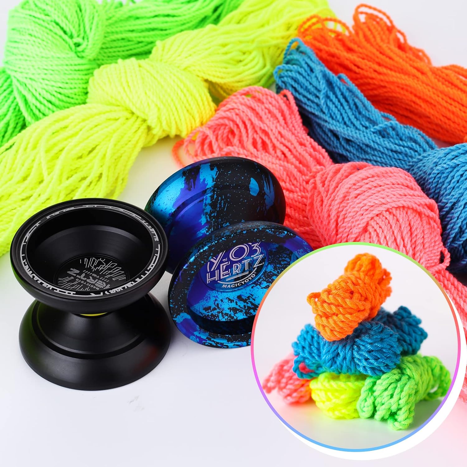 Paquete de 50 cuerdas profesionales de Yoyo, suaves 100% poliéster, para yoyos sensibles y que no responden, color azul, verde, rosa, amarillo,