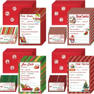 Kit oficial de 192 piezas de carta a Papá Noel, incluye 48 tarjetas de Navidad con 48 sobres rojos a juego, 48 sellos, 48 calcomanías de 5 x 7 Kit oficial de 192 piezas de carta a Papá Noel, incluye 48 tarjetas de Navidad con 48 sobres rojos a juego, 48 sellos, 48 calcomanías de 5 x 7
