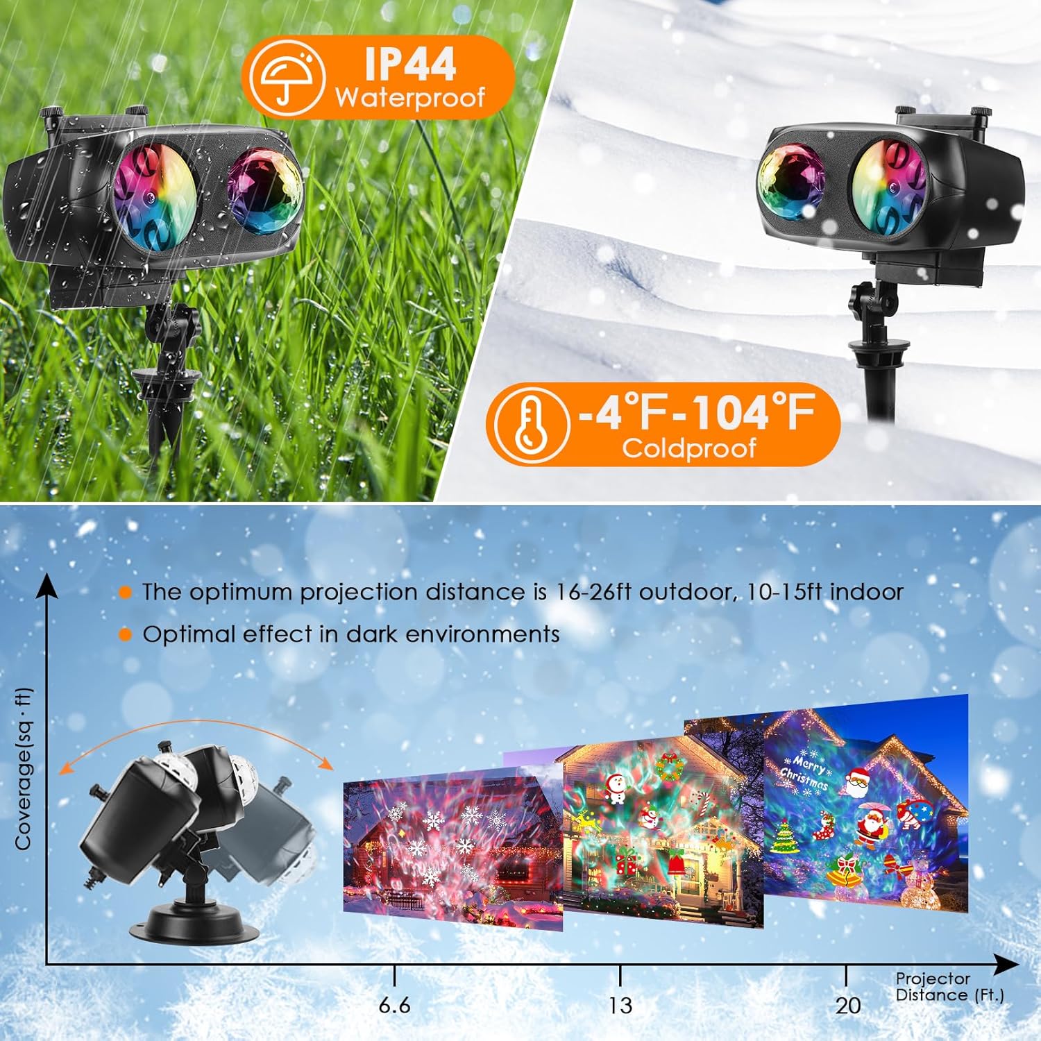 Proyector de luces de Navidad de Halloween para exteriores, 14 diapositivas HD (ondas oceánicas 3D + patrones), luces de paisaje, impermeables, para