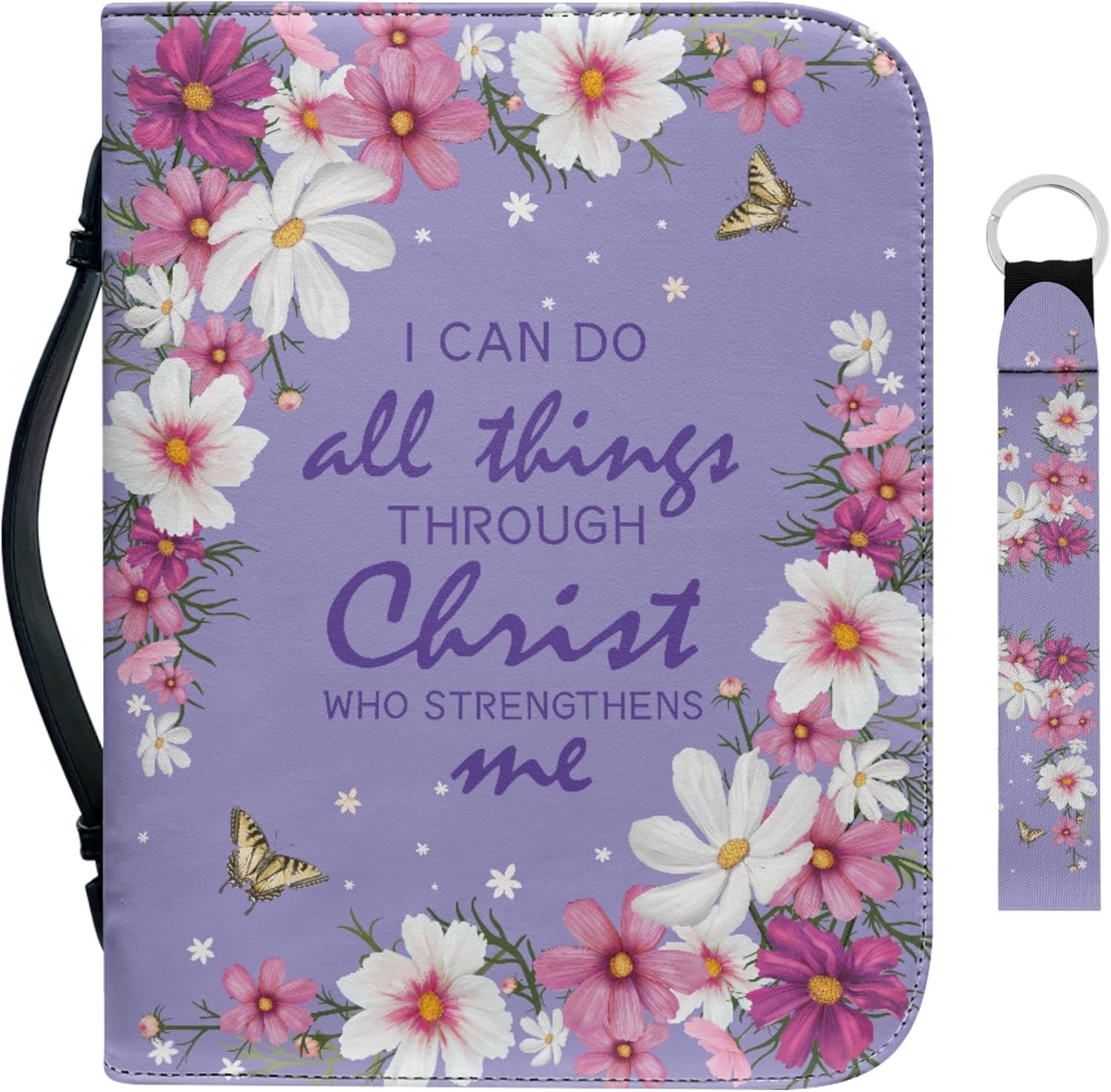 Funda de la Biblia con diseño de flores para mujer, funda pequeña para la Biblia con asa con cremallera y llavero, bolsa protectora de la Biblia,