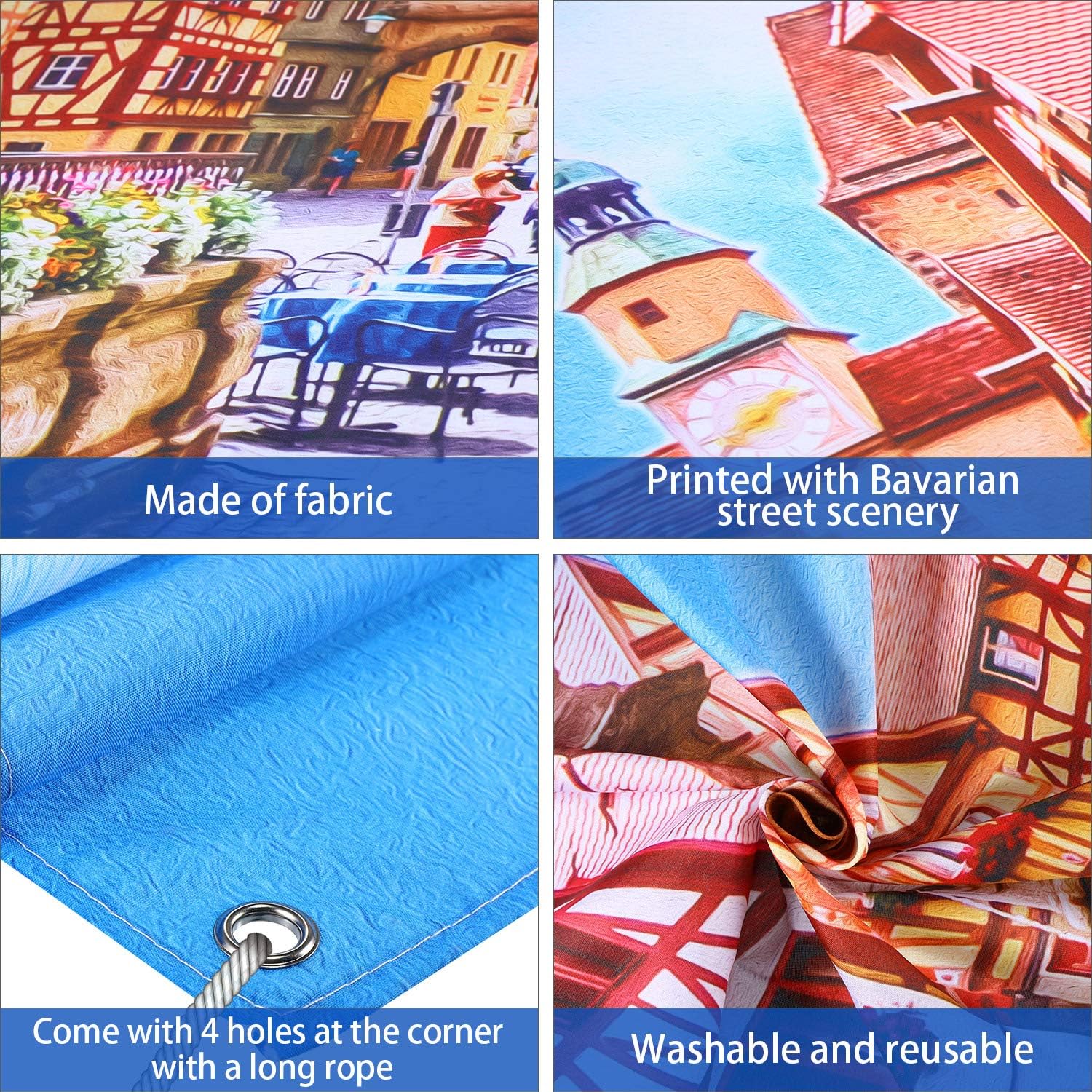 Decoraciones para festivales en el estilo del Oktoberfest, póster extra grande de paisaje de calle bávara, telón de fondo, pancarta de fondo para