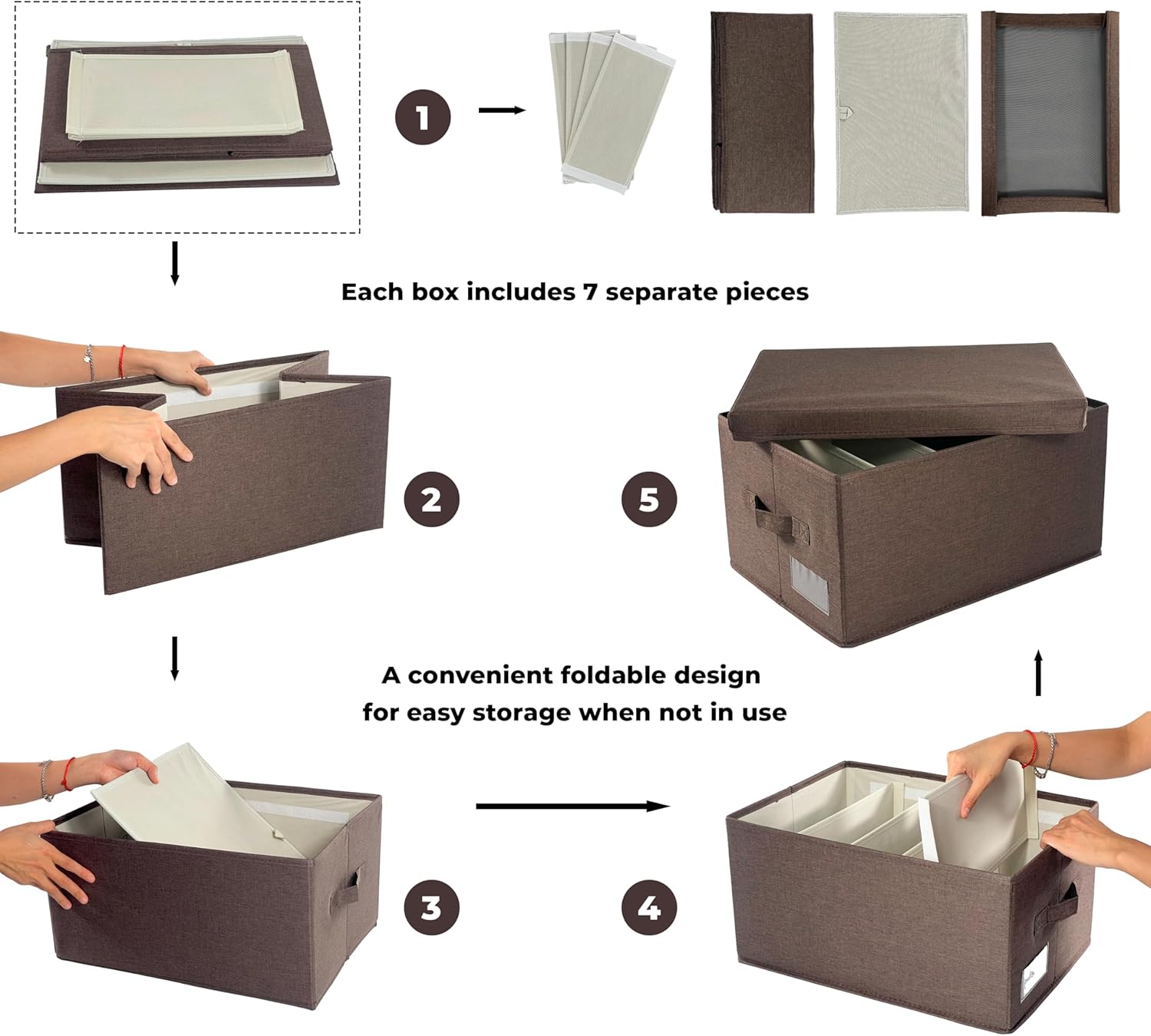 ChicnChill Caja de almacenamiento plegable para armario con divisores ajustables, paquete de 3, organizador de almacenamiento de cajones fabricado
