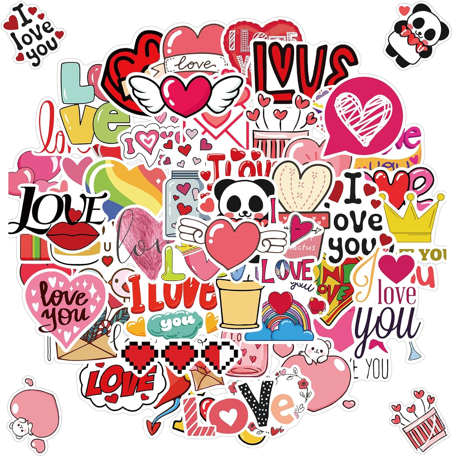 50 calcomanías para el día de San Valentín, calcomanías de amor para pareja, familia, novia, novio, calcomanías de corazón impermeables para laptop,