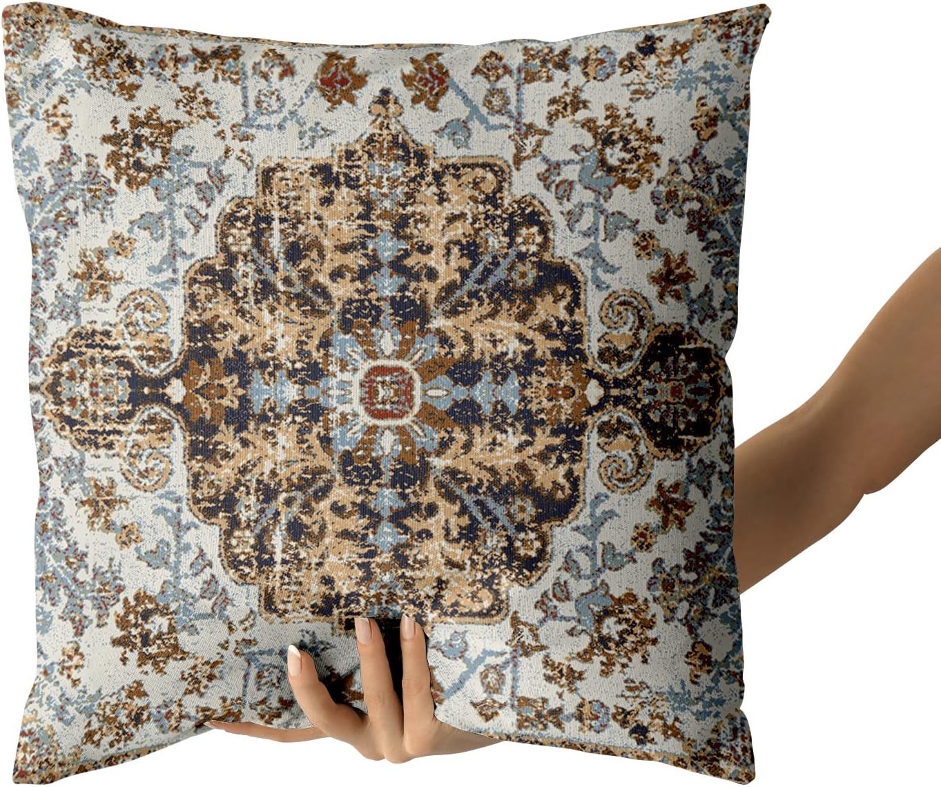 Juego de 2 fundas de almohada étnicas bohemias de 20 x 20 pulgadas, alfombra bohemia vintage, negro, verde azulado, gris, floral, decoración del