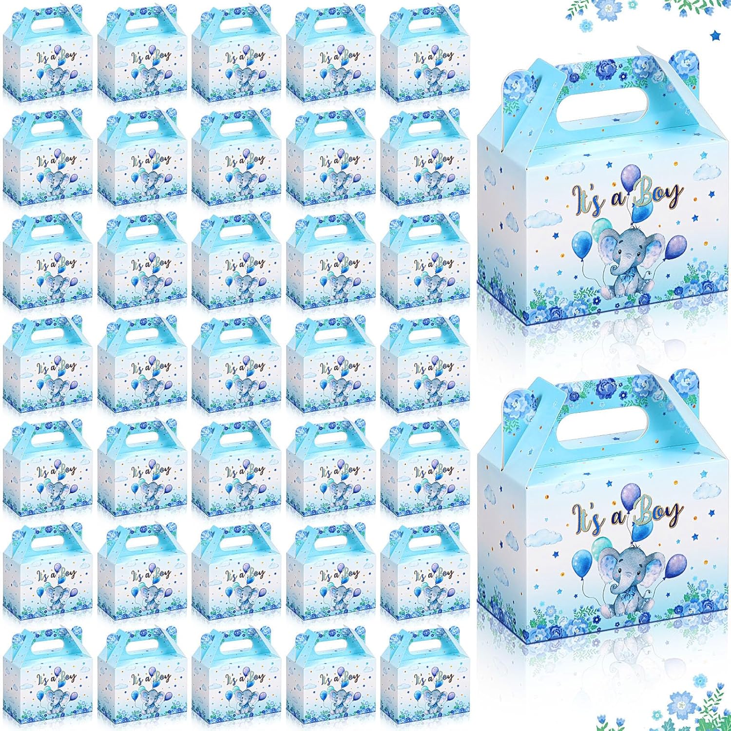 Moukeren 36 cajas de recuerdos de fiesta con temática de elefante para baby shower, decoración de cajas de galletas de elefante, bonitas cajas de