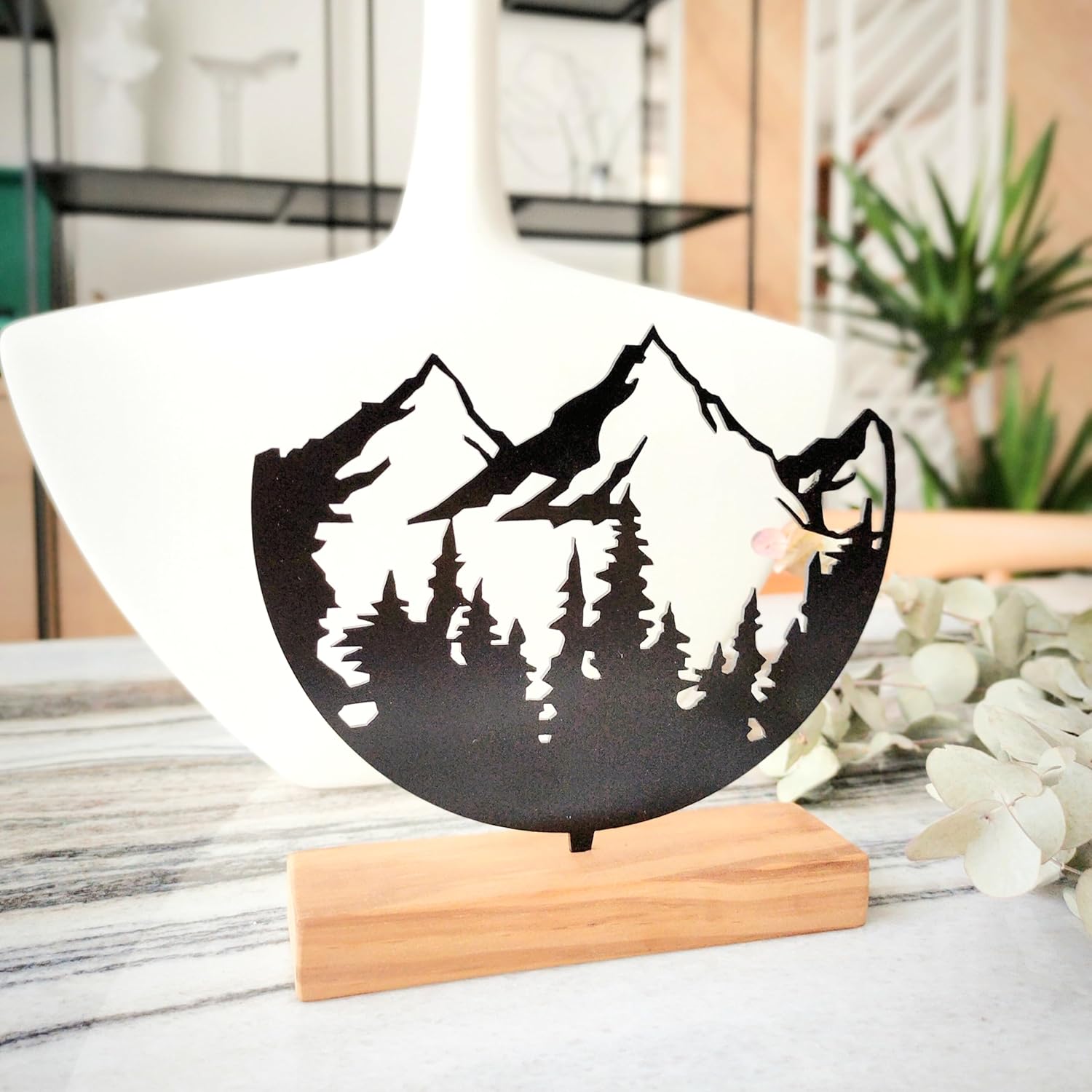 Nature Mountains Shelf Decor Handmade Minimalist Scandinavian Modern Home Office Bookshelf Table Decoration Object Metal and Wood Customized
