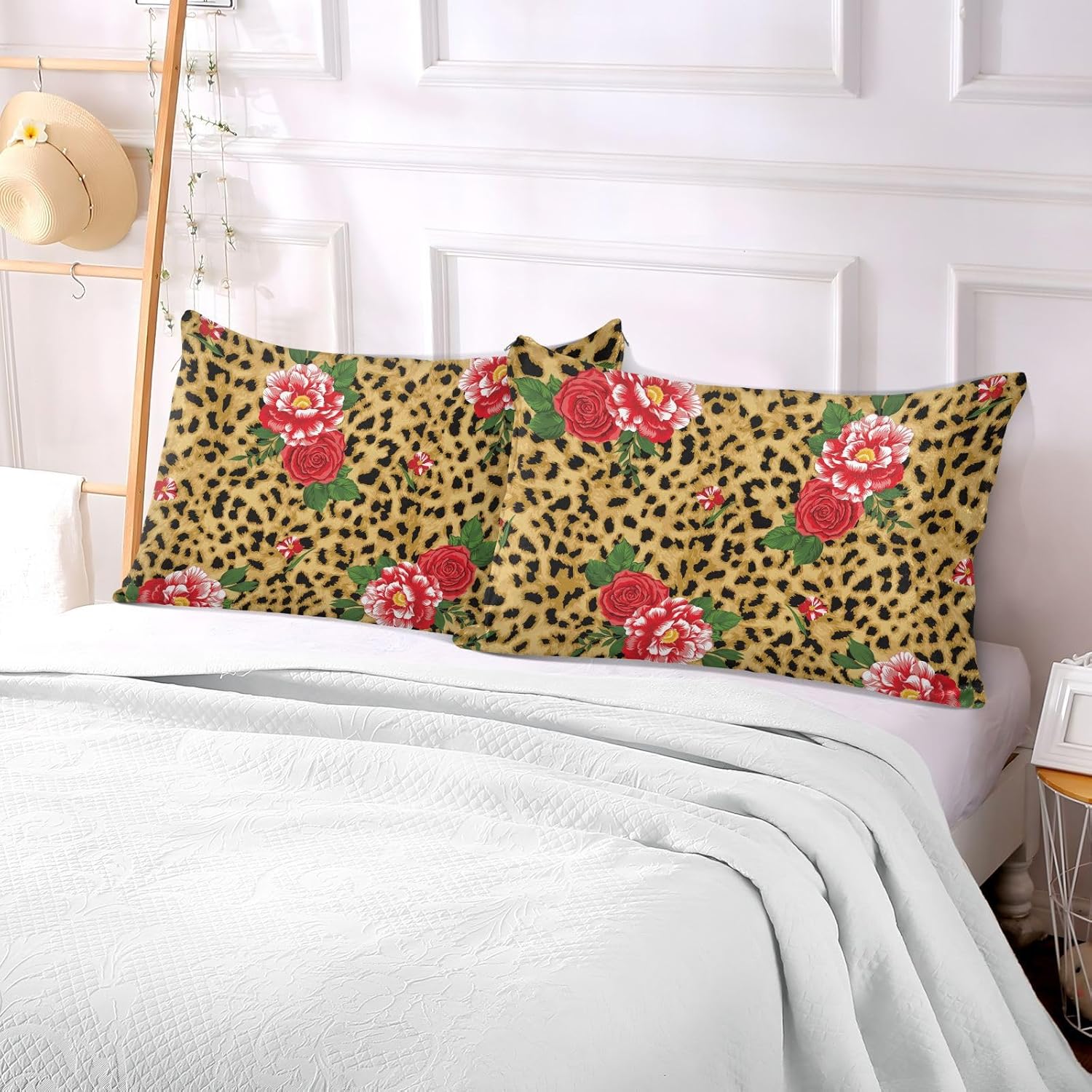 Fundas de almohada con estampado de leopardo rosa, tamaño estándar, súper suave, con cremallera, fundas de almohada de microfibra lavada para el