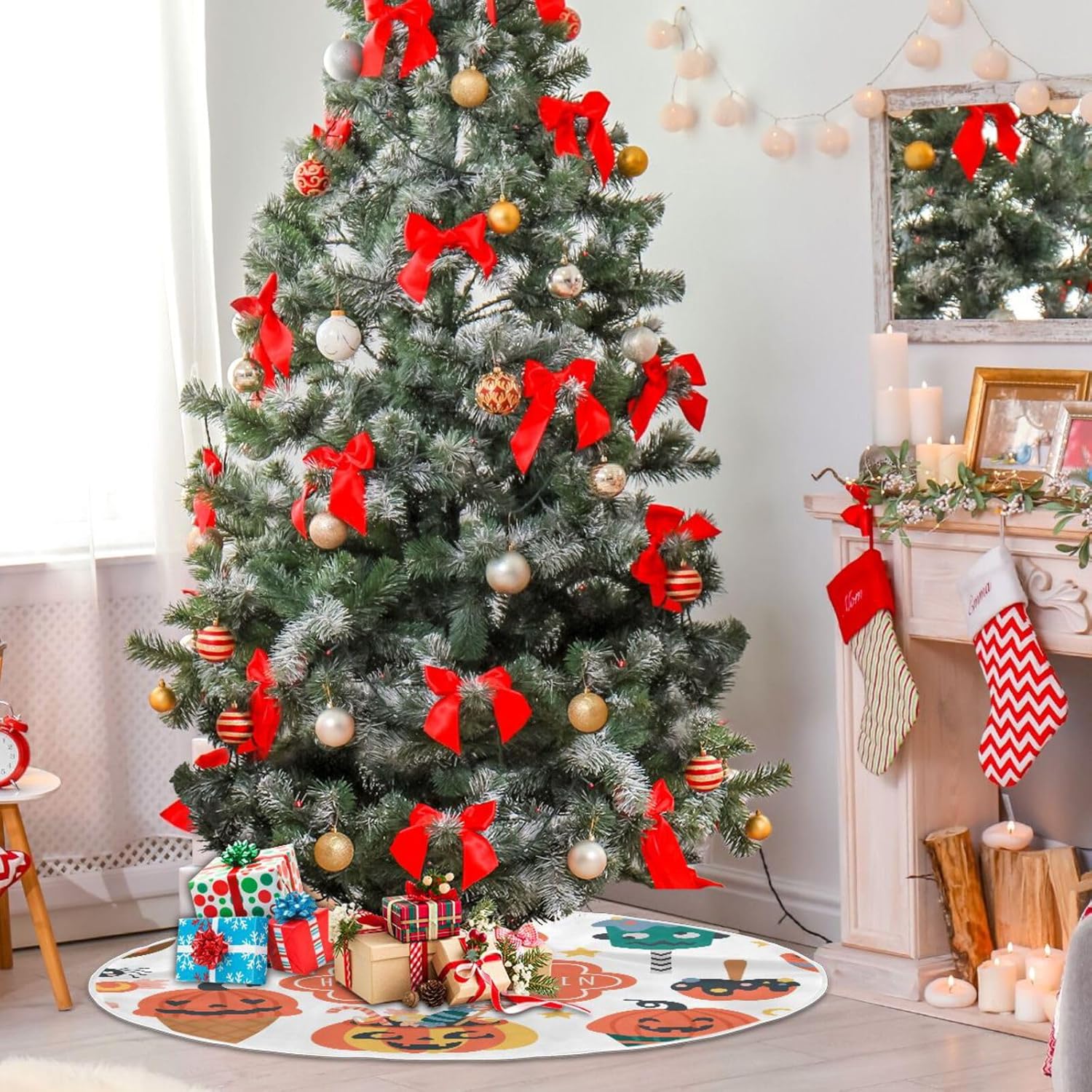 Falda de árbol de Navidad para Halloween, decoración del hogar, falda de árbol mediano, decoración de falda de árbol