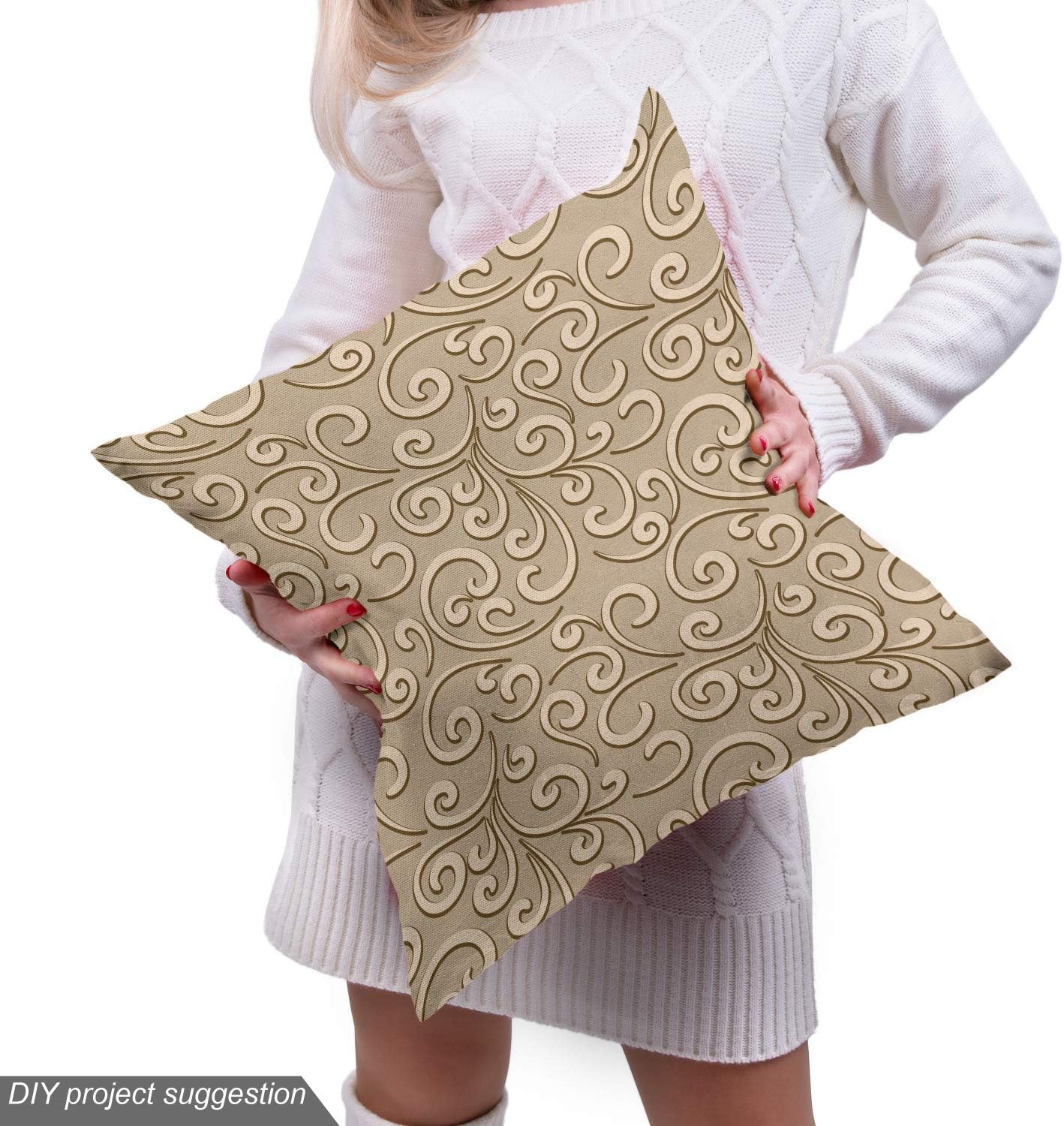 Ambesonne Tela beige de The Yard, patrón de damasco de remolinos florales barrocos, estilo victoriano clásico en fondo retro antiguo, tela
