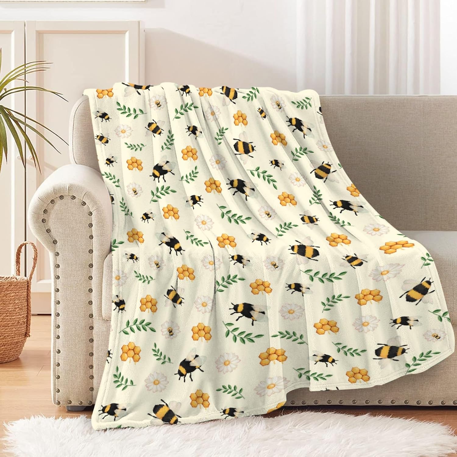 Manta ligera de franela con diseño de girasol de abeja, regalo para niñas en todas las estaciones, para cama, sofá, 30 x 40 pulgadas, para