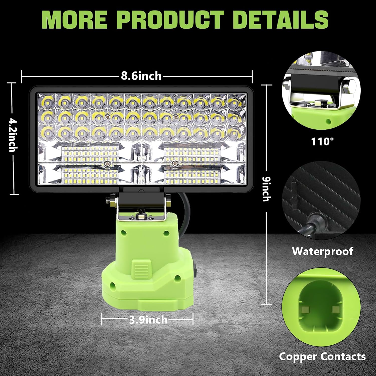 Luces de trabajo LED inalámbricas de 6000 lm de 38 W, compatibles con batería Ryobi de 18 V20 V, linterna portátil súper brillante, luz de