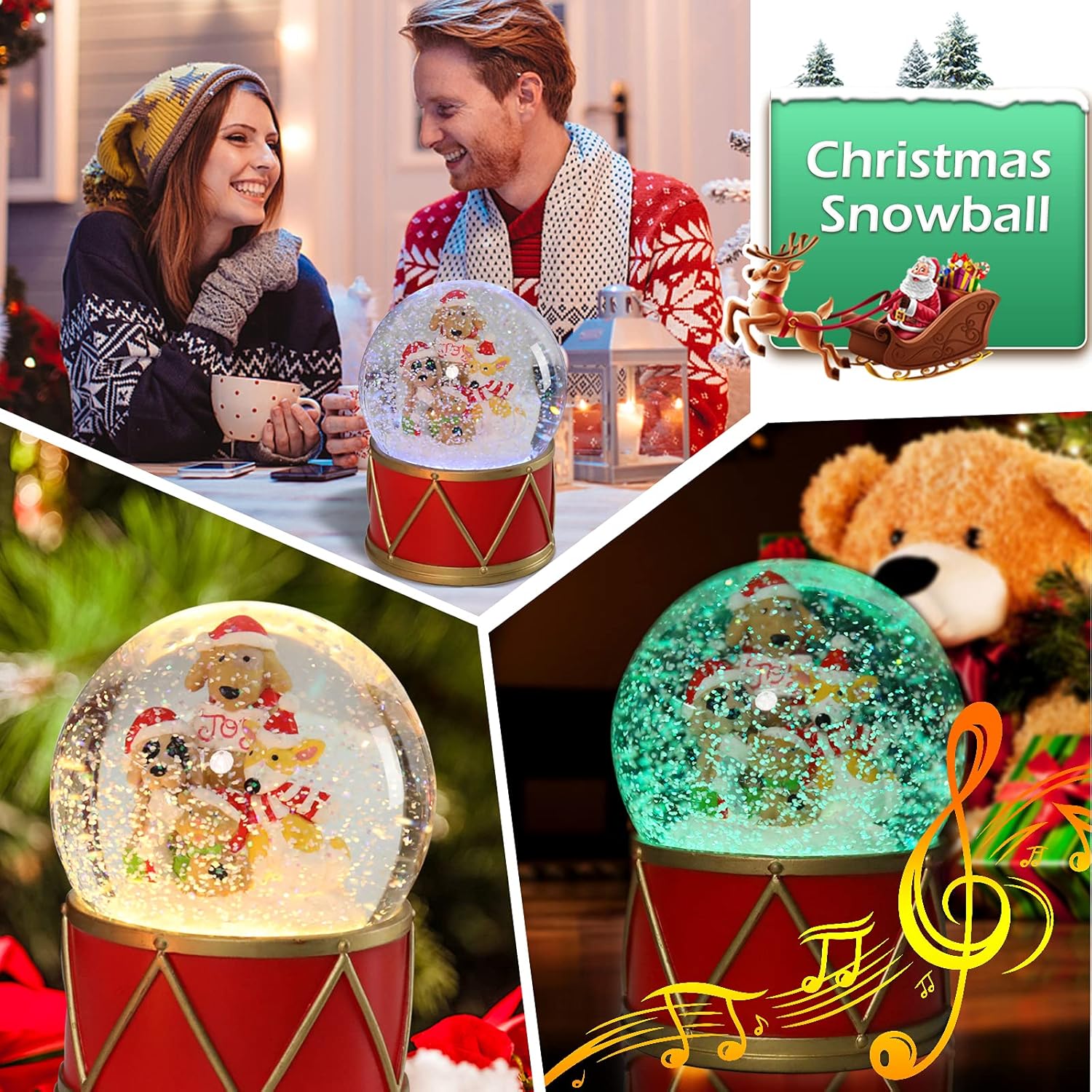 Globo de nieve de Navidad, globo de agua musical para perros y gatos, con 8 canciones, caja de música que cambia de color, para decoración del hogar